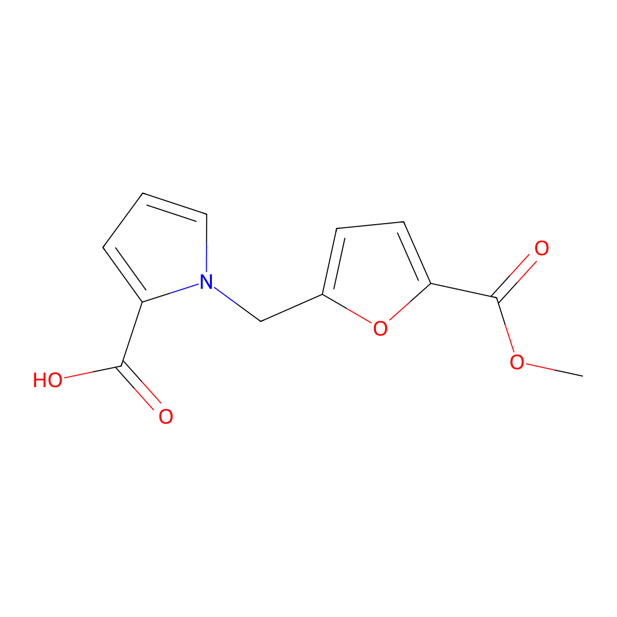 1-((5-(Methoxycarbonyl)furan-2-yl)methyl)-1H-pyrrole-2-carboxylic acid molecular structure, CAS 1432172-72-9