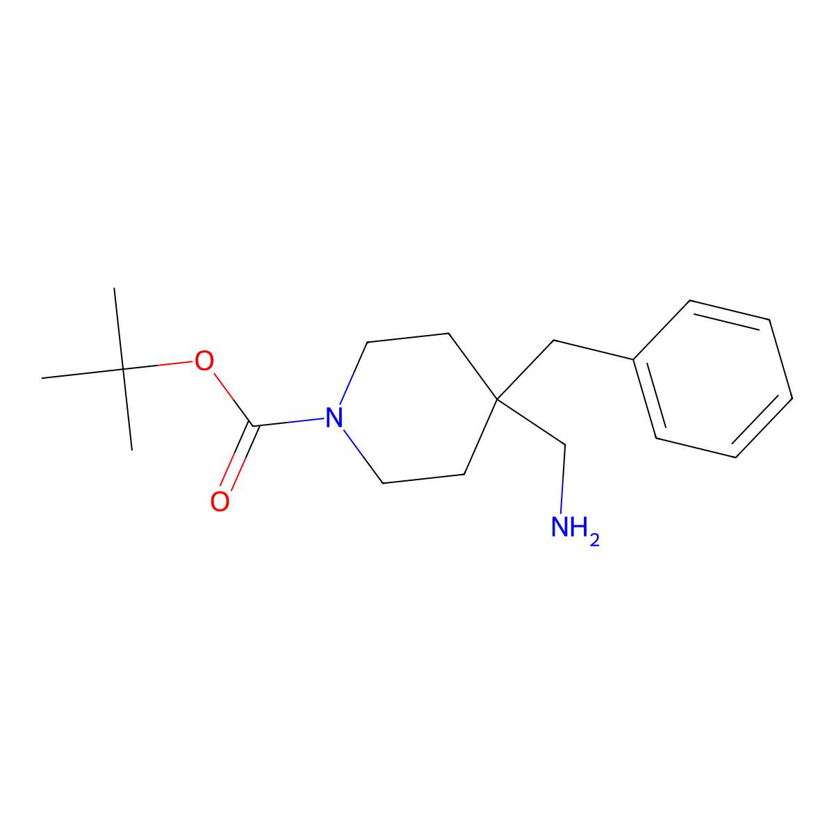 tert-Butyl 4-(aminomethyl)-4-benzylpiperidine-1-carboxylate molecular structure, CAS 1432296-90-6