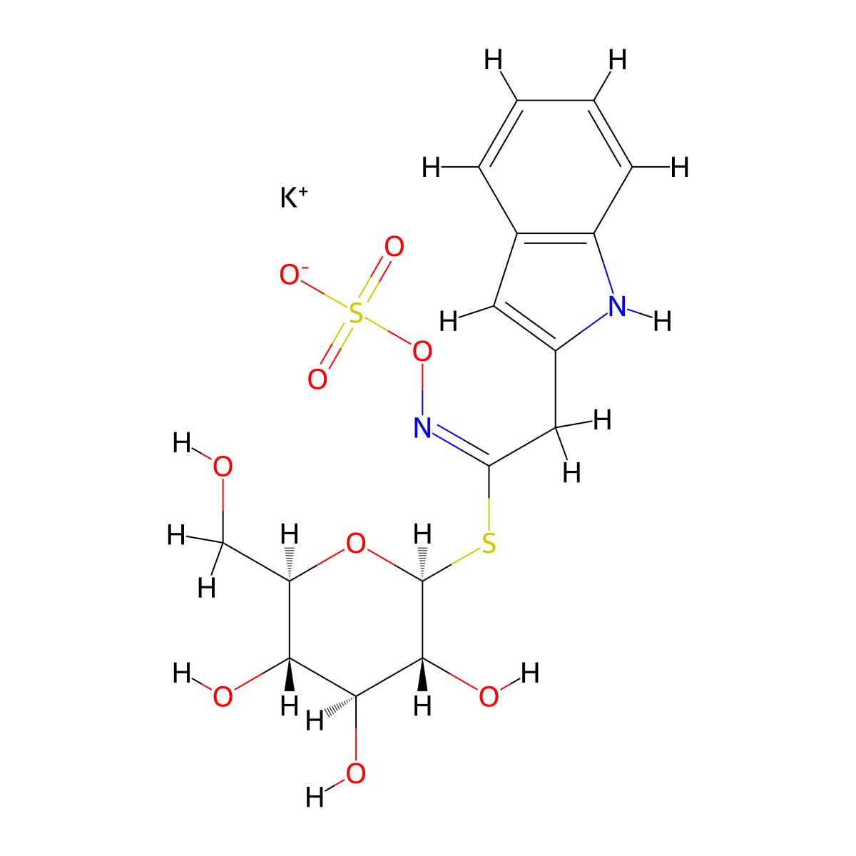 Glucobrassicin potassium salt molecular structure, CAS 143231-38-3