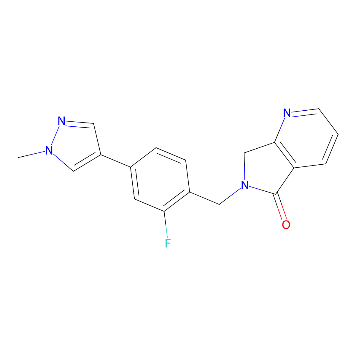 6-[[2-fluoro-4-(1-methylpyrazol-4-yl)phenyl]methyl]-7H-pyrrolo[3,4-b]pyridin-5-one molecular structure, CAS 1432436-13-9