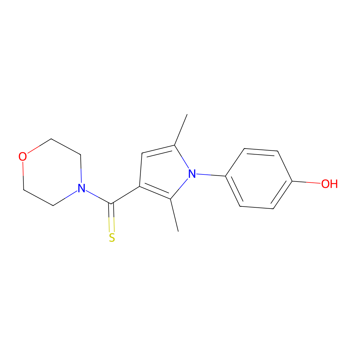 [1-(4-hydroxyphenyl)-2,5-dimethyl-1H-pyrrol-3-yl](morpholin-4-yl)methanethione molecular structure, CAS 1432437-37-0