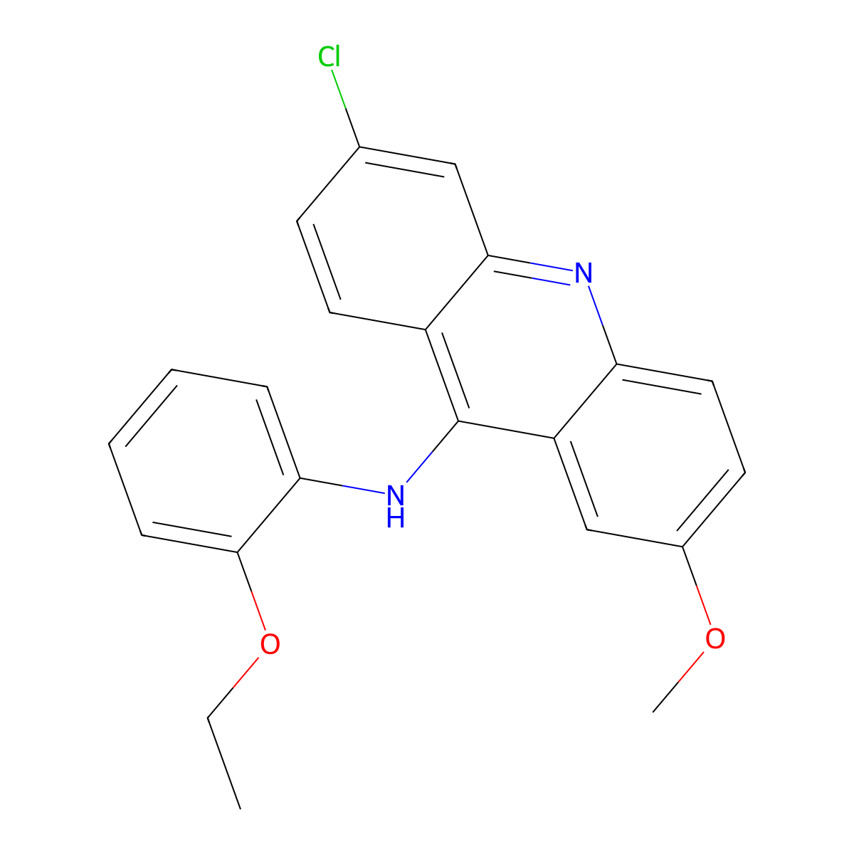 6-chloro-N-(2-ethoxyphenyl)-2-methoxyacridin-9-amine molecular structure, CAS 143251-37-0