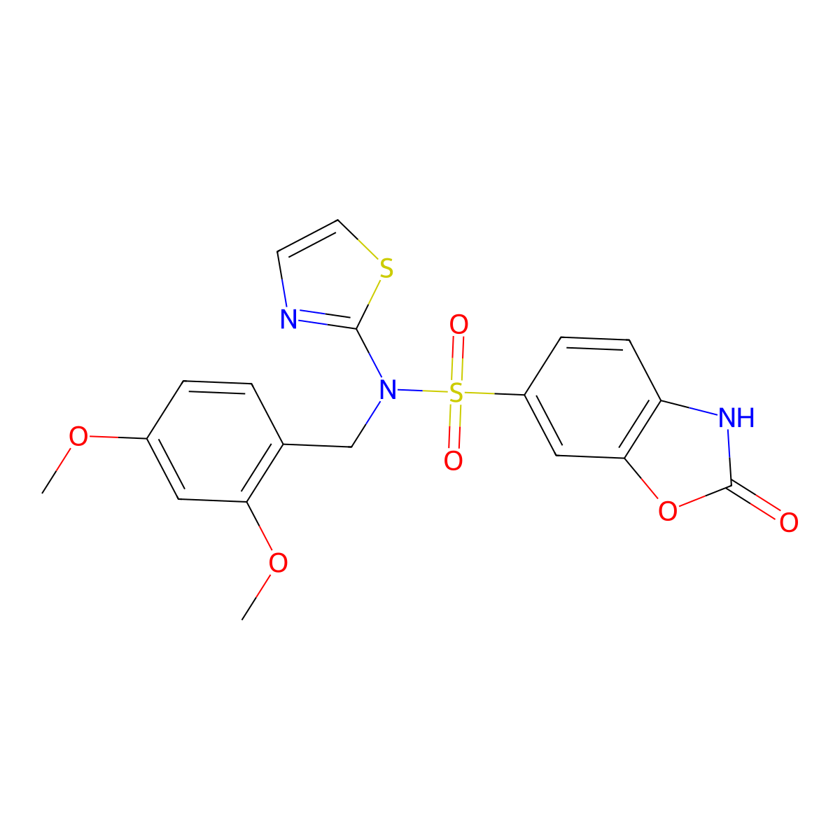 N-(2,4-Dimethoxybenzyl)-2-oxo-N-(thiazol-2-yl)-2,3-dihydrobenzo[d]oxazole-6-sulfonamide molecular structure, CAS 1432515-21-3