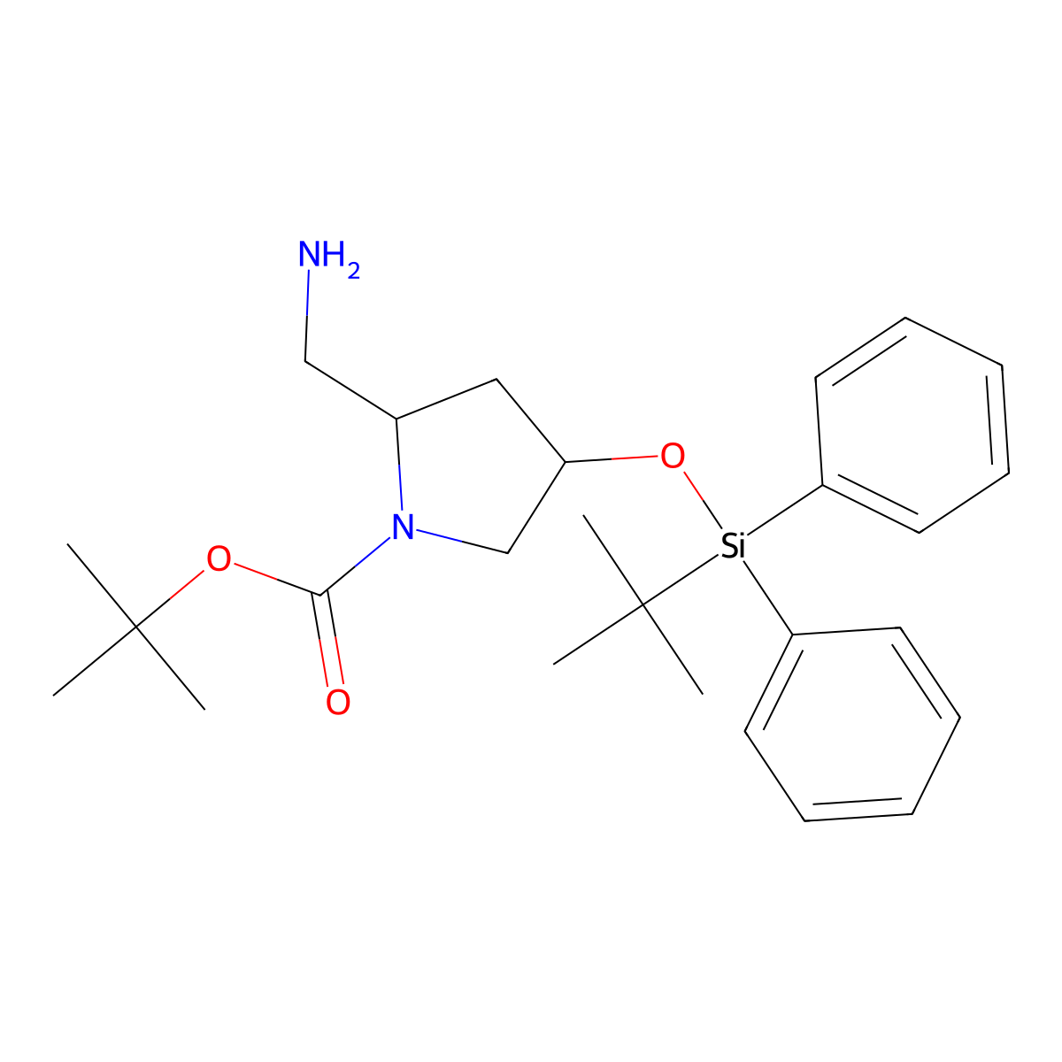 Tert-butyl (2s,4r)-2-(aminomethyl)-4-((tert-butyldiphenylsilyl)oxy)pyrrolidine-1-carboxylate molecular structure, CAS 1432589-58-6