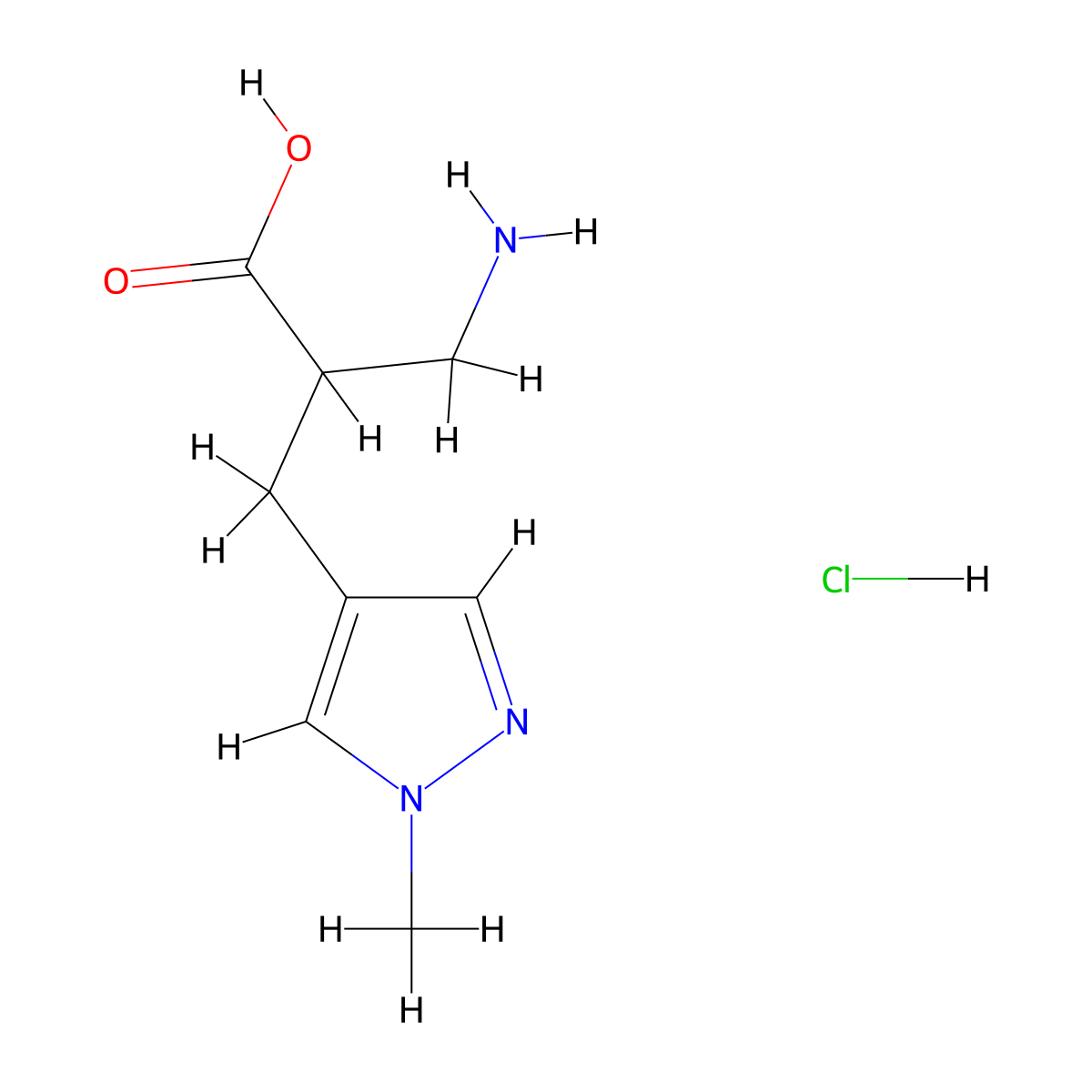3-amino-2-[(1-methyl-1H-pyrazol-4-yl)methyl]propanoic acid hydrochloride molecular structure, CAS 1432677-67-2