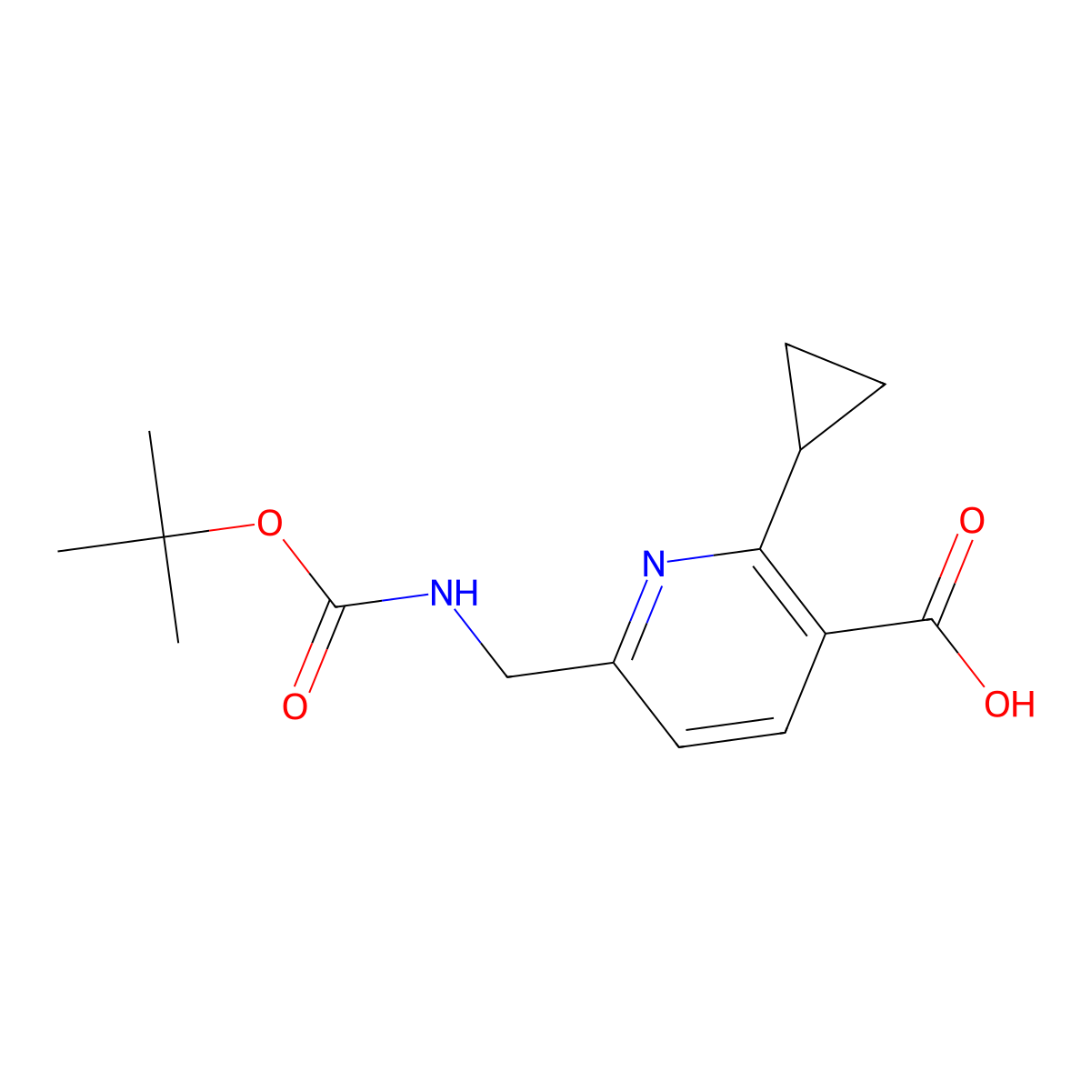 6-((((Tert-butoxy)carbonyl)amino)methyl)-2-cyclopropylpyridine-3-carboxylic acid molecular structure, CAS 1432678-21-1