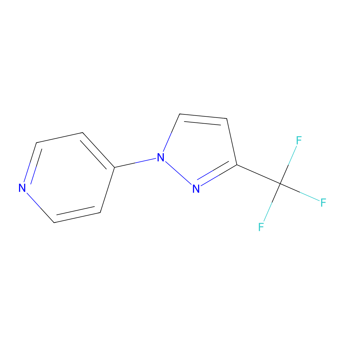 4-[3-(trifluoromethyl)-1H-pyrazol-1-yl]pyridine molecular structure, CAS 1432678-38-0