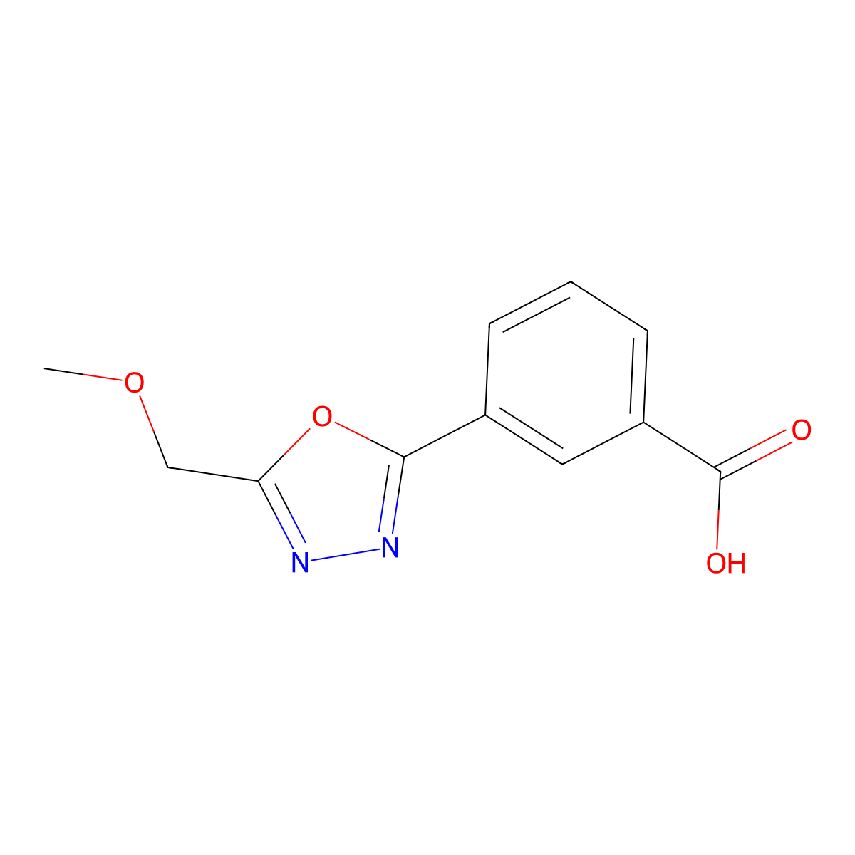 3-[5-(Methoxymethyl)-1,3,4-oxadiazol-2-yl]benzoic acid molecular structure, CAS 1432678-74-4