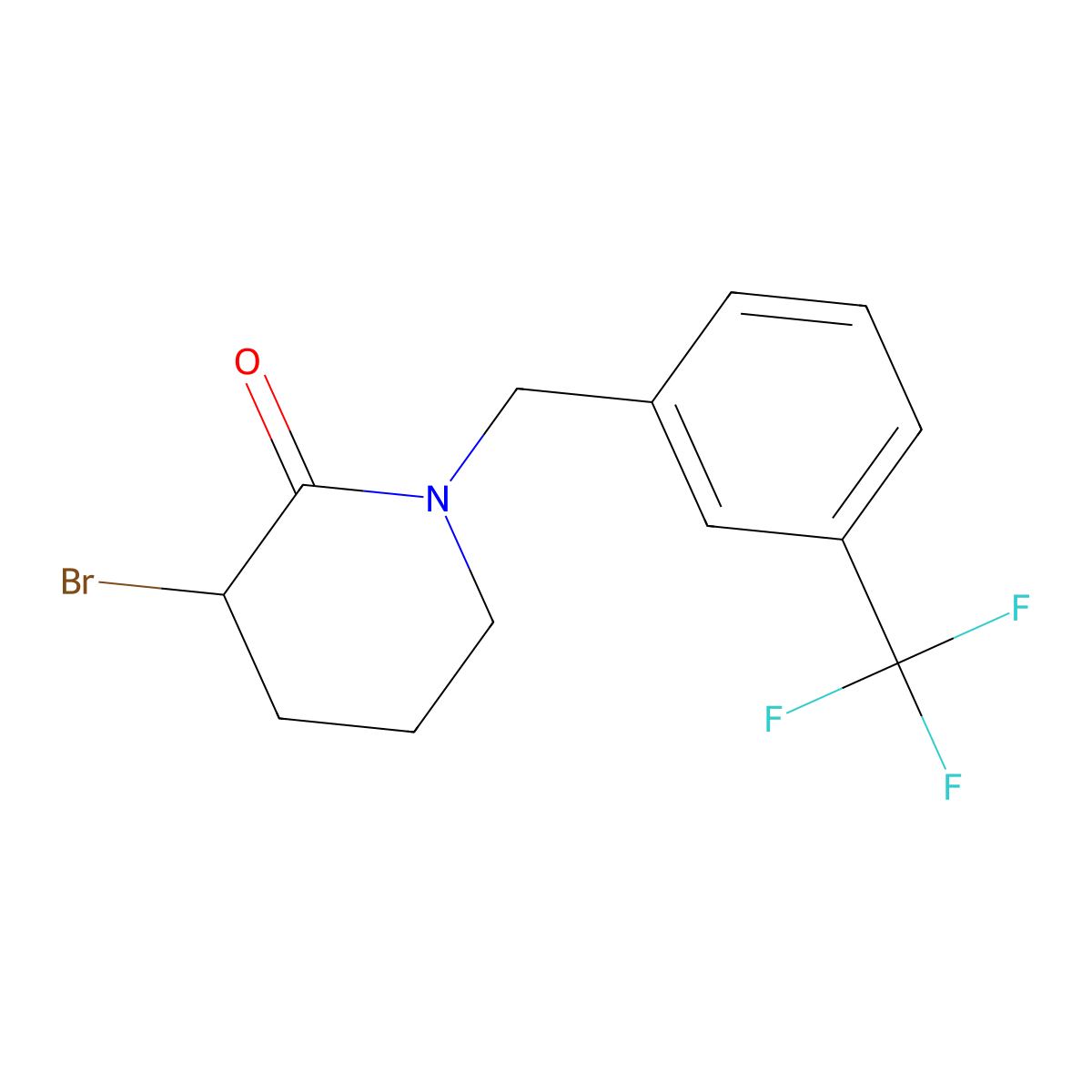3-Bromo-1-{[3-(trifluoromethyl)phenyl]methyl}piperidin-2-one molecular structure, CAS 1432678-90-4