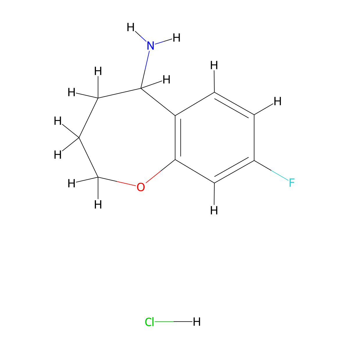 8-Fluoro-2,3,4,5-tetrahydro-1-benzoxepin-5-amine hydrochloride molecular structure, CAS 1432679-00-9