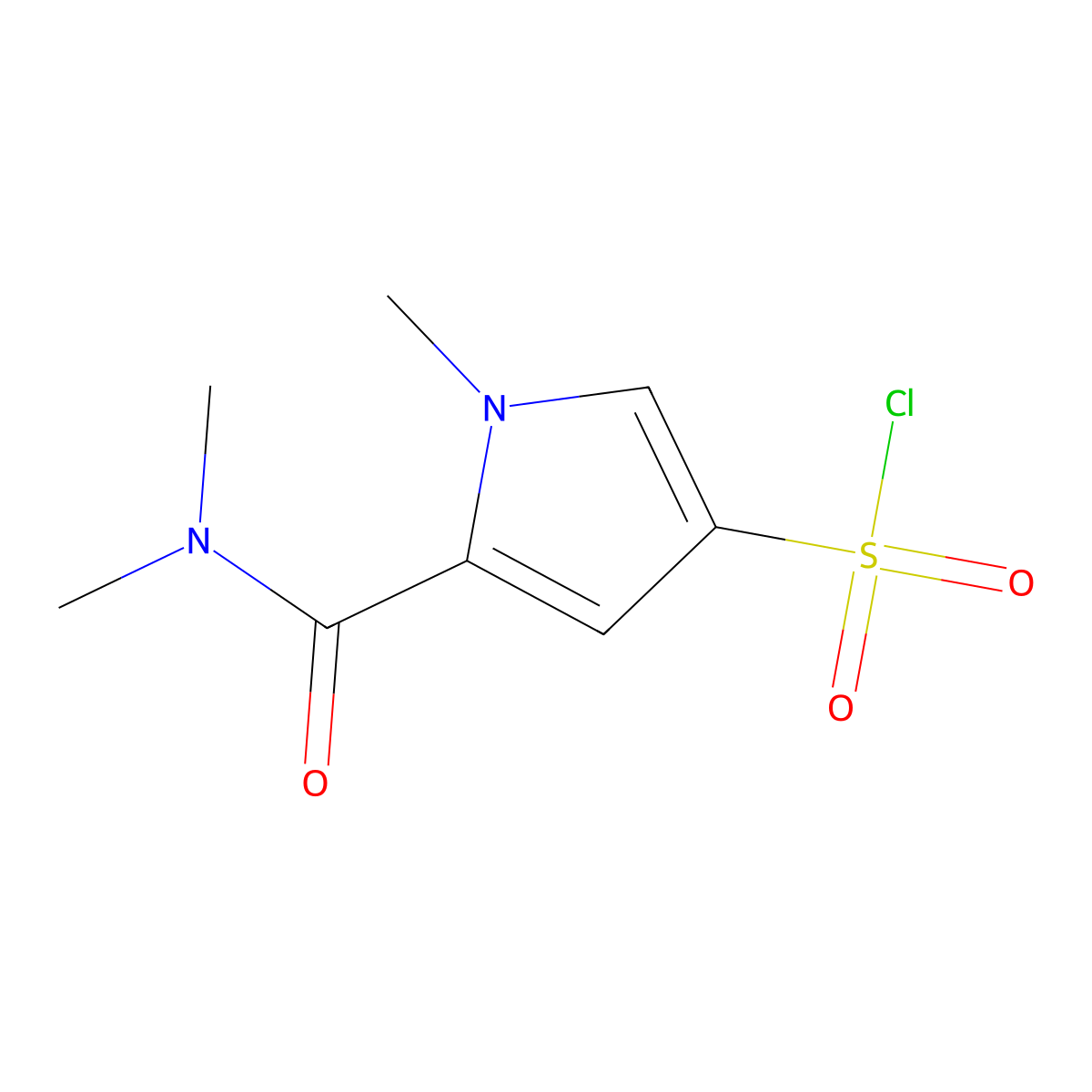 5-(dimethylcarbamoyl)-1-methyl-1H-pyrrole-3-sulfonyl chloride molecular structure, CAS 1432679-59-8