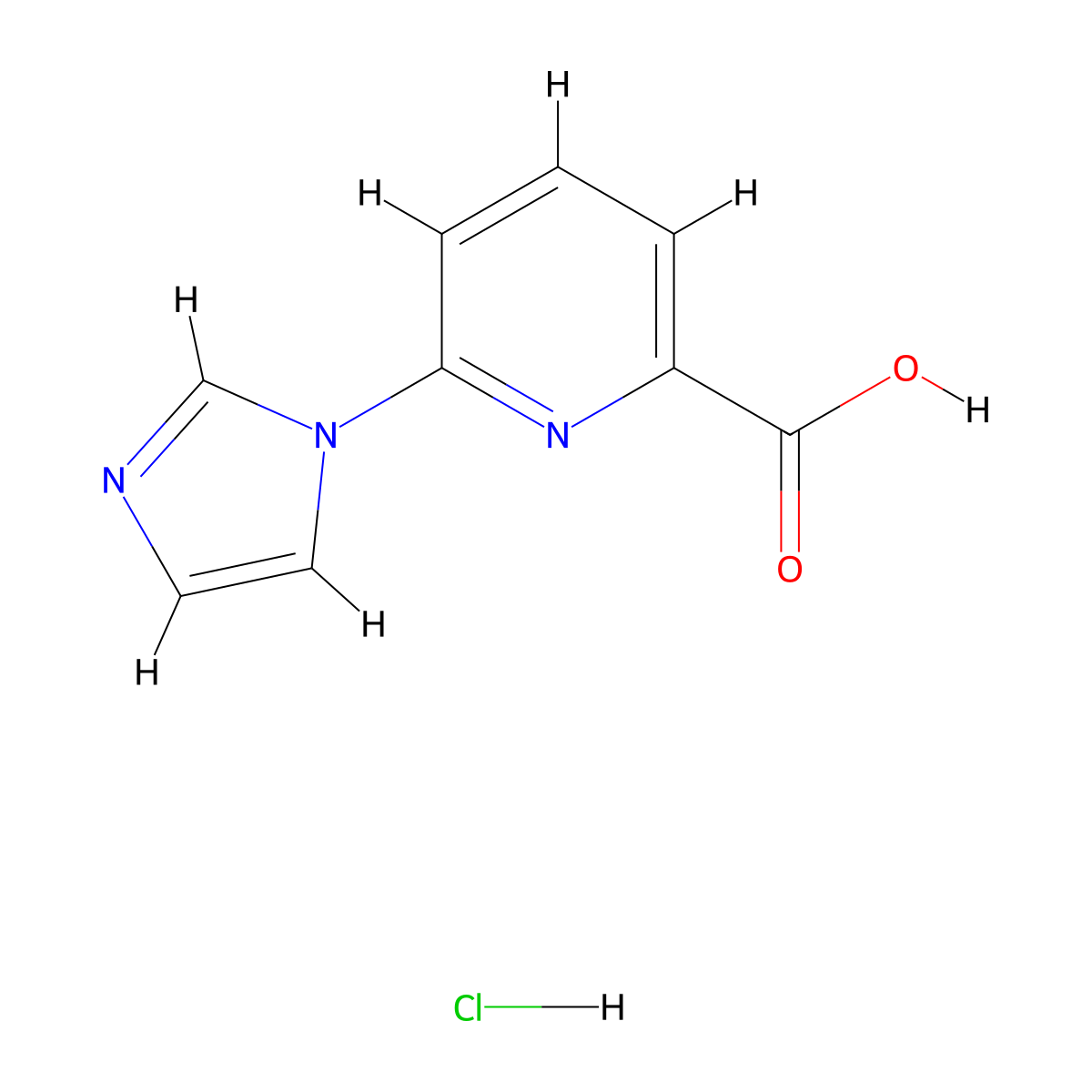 6-(1H-imidazol-1-yl)pyridine-2-carboxylic acid hydrochloride molecular structure, CAS 1432679-80-5