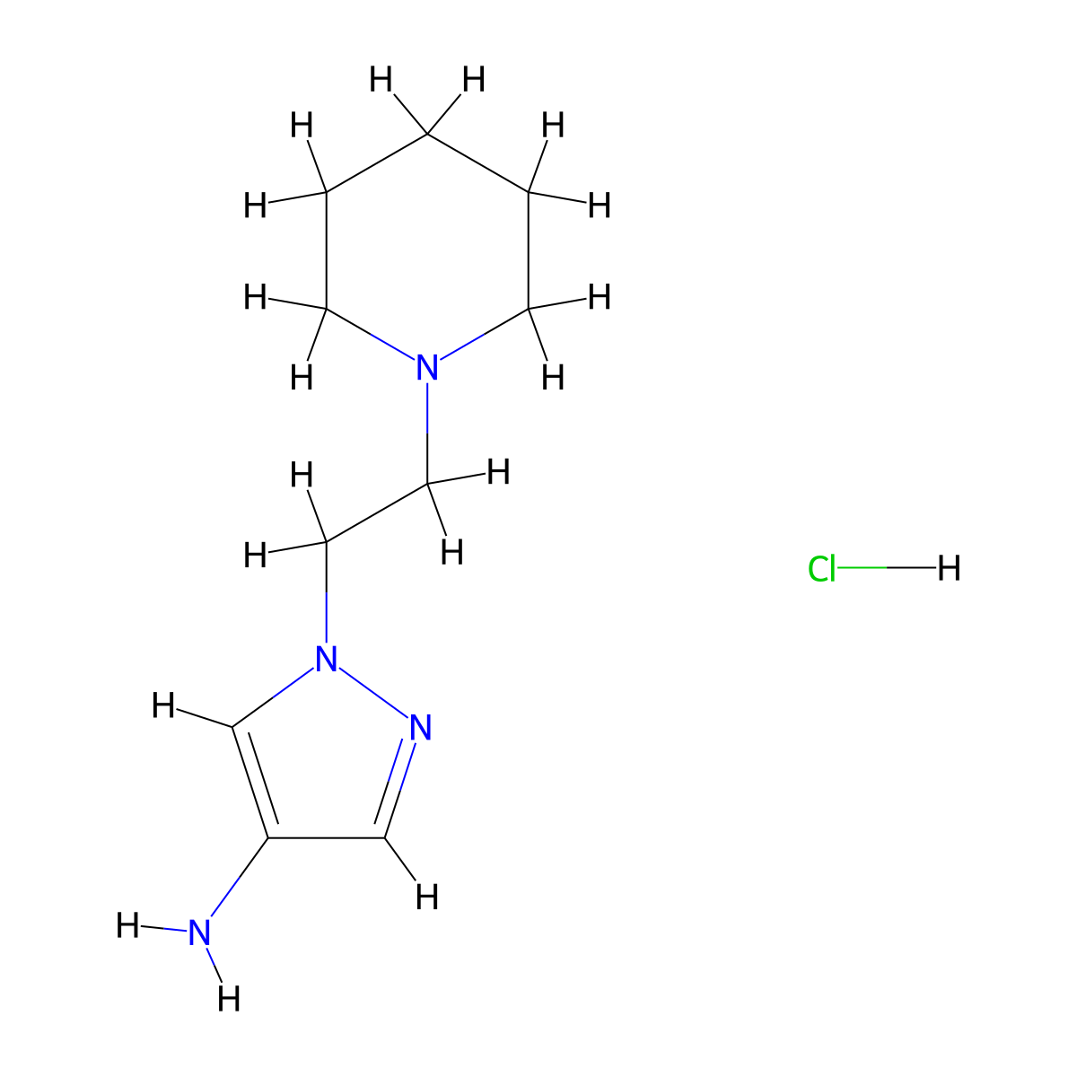 1-(2-(piperidin-1-yl)ethyl)-1H-pyrazol-4-amine hydrochloride molecular structure, CAS 1432679-91-8