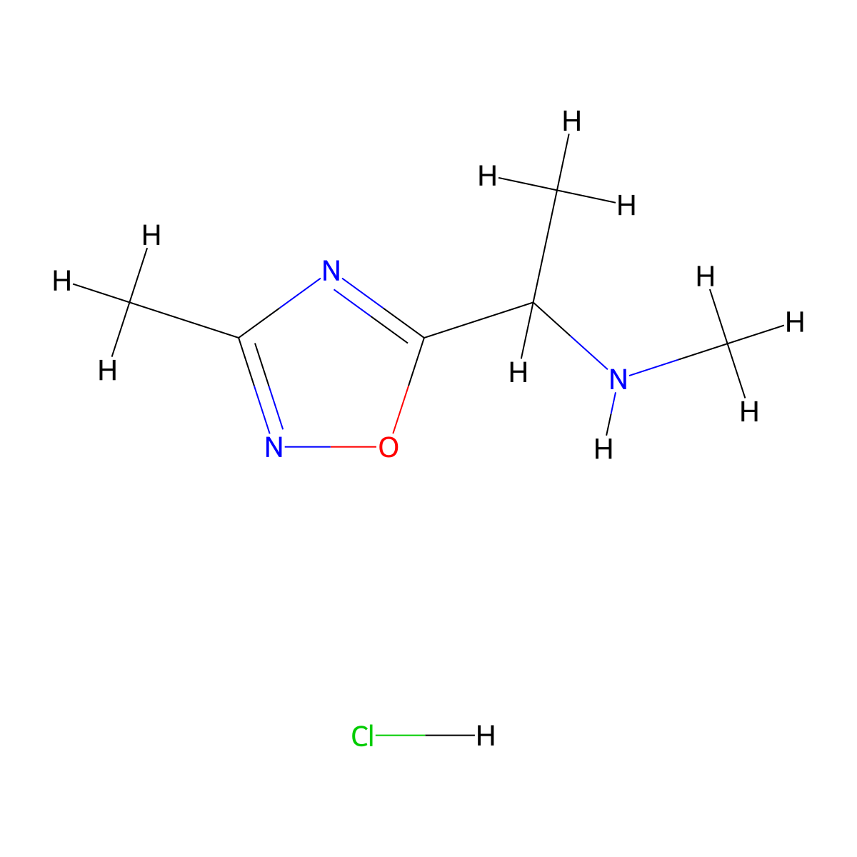 Methyl[1-(3-methyl-1,2,4-oxadiazol-5-yl)ethyl]amine hydrochloride molecular structure, CAS 1432680-05-1