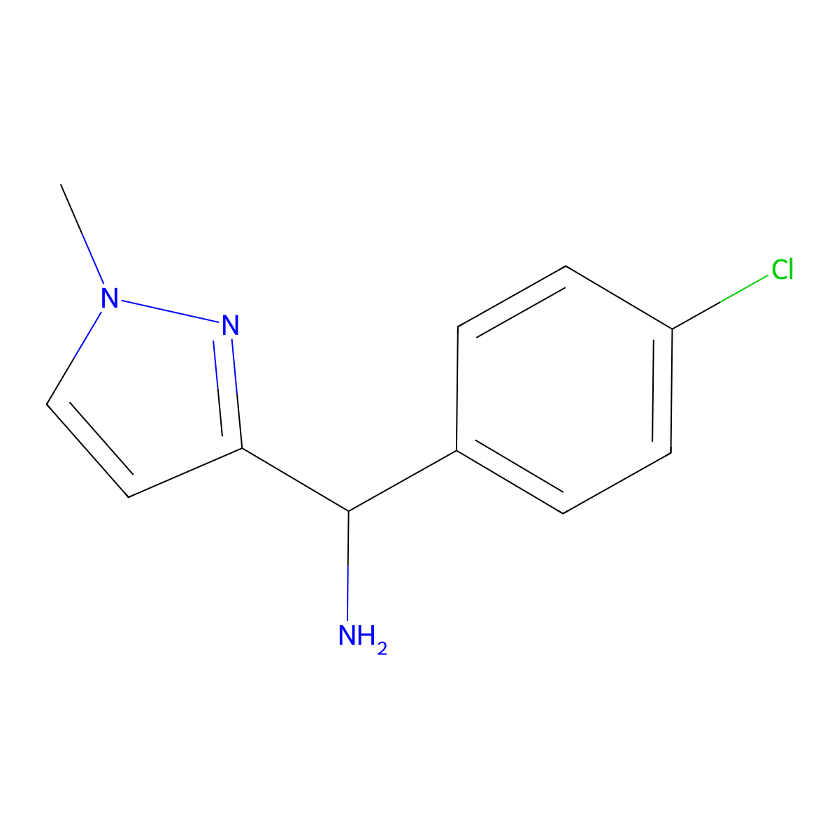 (4-chlorophenyl)(1-methyl-1H-pyrazol-3-yl)methanamine molecular structure, CAS 1432680-19-7
