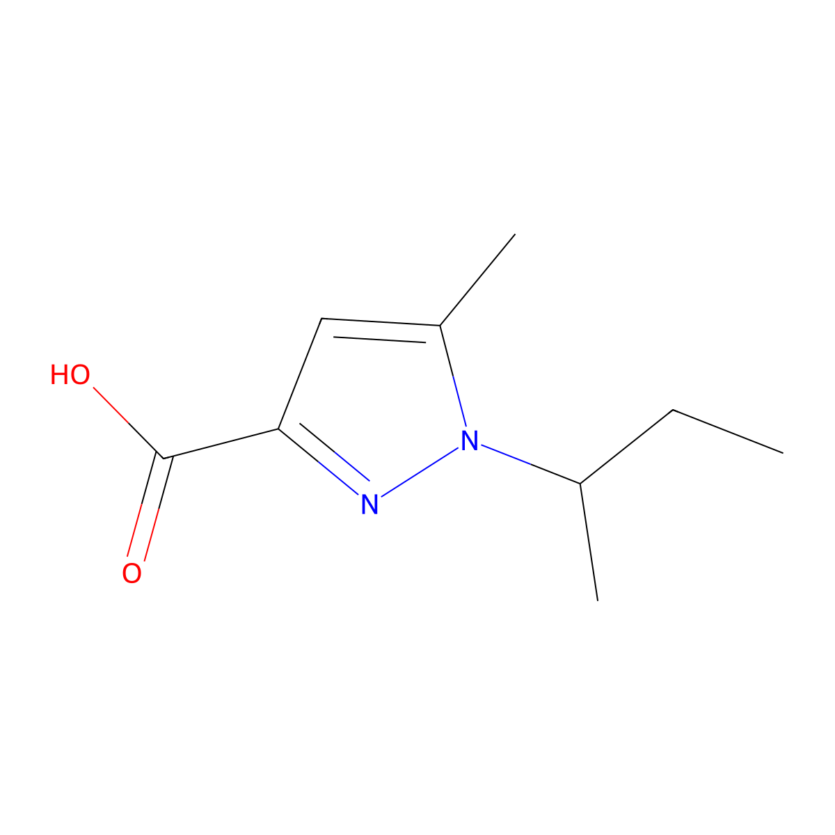 1-(butan-2-yl)-5-methyl-1H-pyrazole-3-carboxylic acid molecular structure, CAS 1432680-57-3