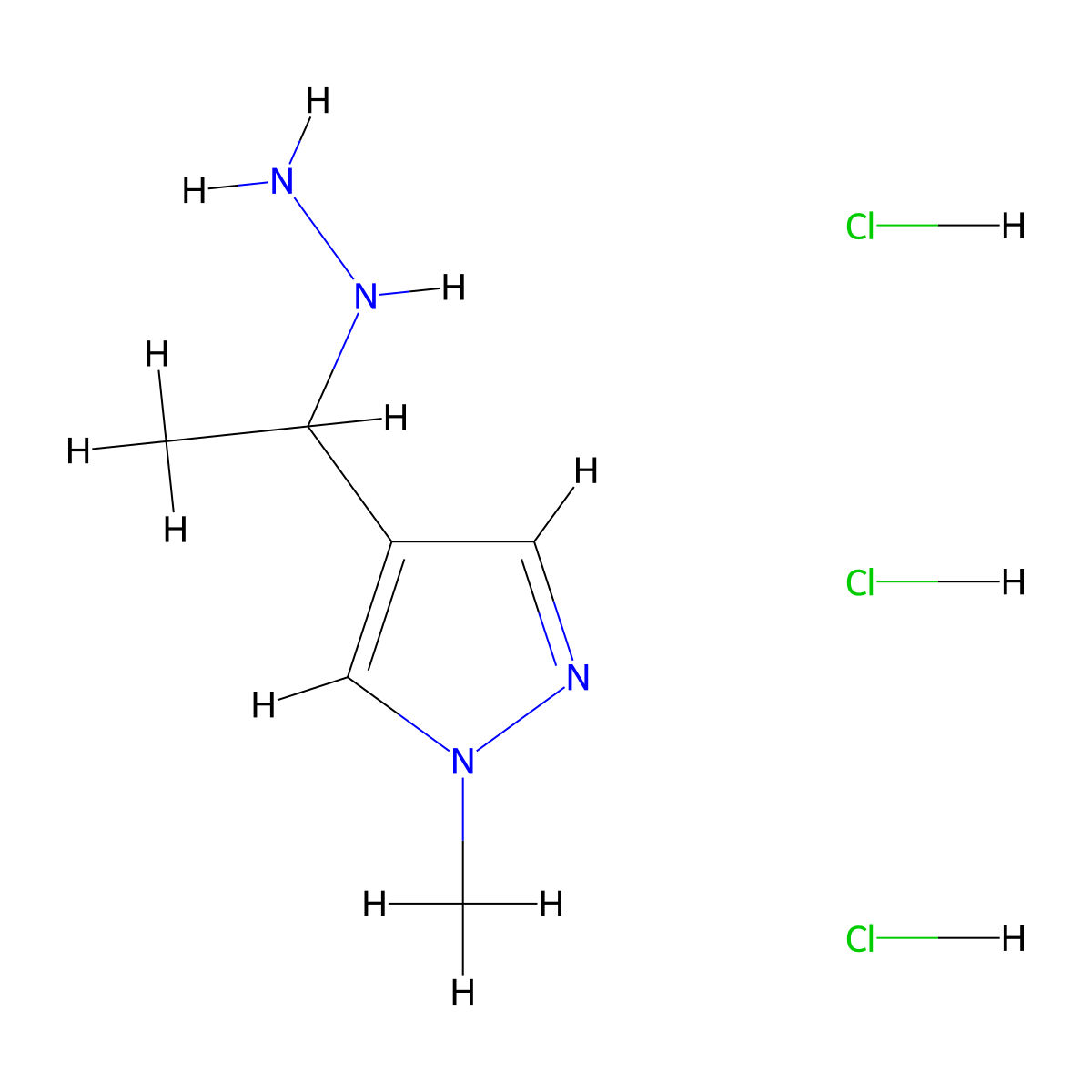 4-(1-hydrazinylethyl)-1-methyl-1H-pyrazole trihydrochloride molecular structure, CAS 1432680-66-4