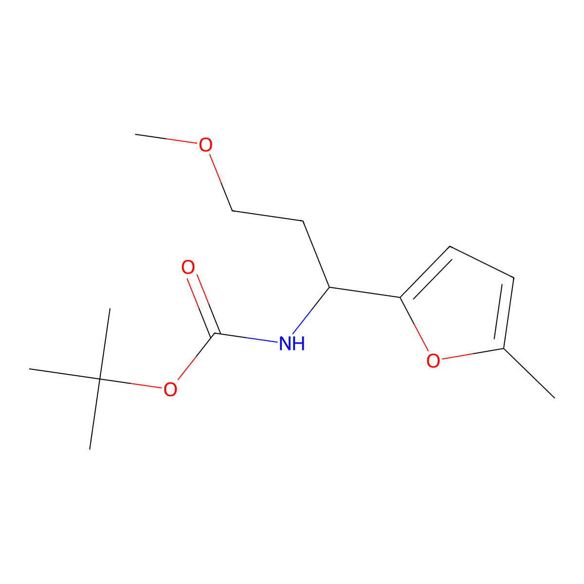 tert-butyl N-[3-methoxy-1-(5-methylfuran-2-yl)propyl]carbamate molecular structure, CAS 1432680-76-6