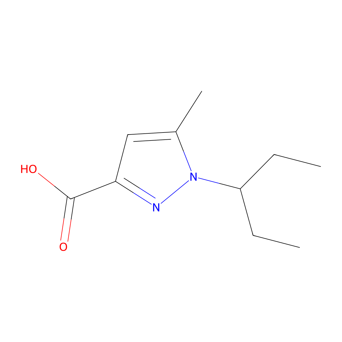 5-methyl-1-(pentan-3-yl)-1H-pyrazole-3-carboxylic acid molecular structure, CAS 1432680-78-8