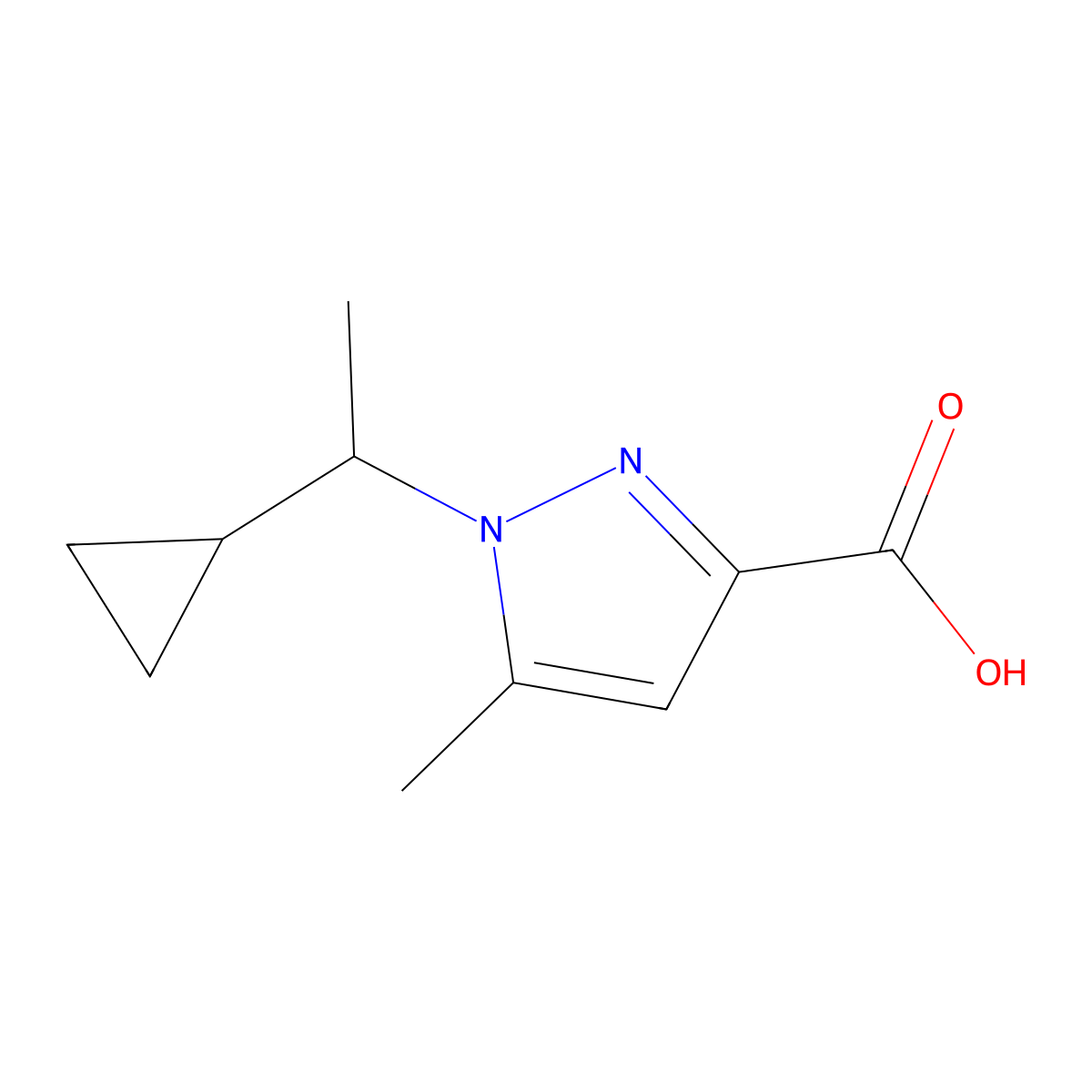 1H-Pyrazole-3-carboxylic acid, 1-(1-cyclopropylethyl)-5-methyl- molecular structure, CAS 1432680-82-4