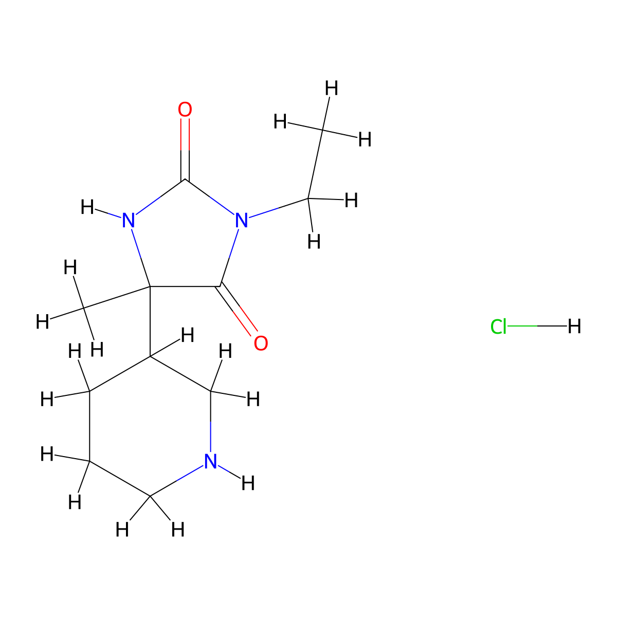 3-Ethyl-5-methyl-5-(piperidin-3-yl)imidazolidine-2,4-dione hydrochloride molecular structure, CAS 1432680-89-1