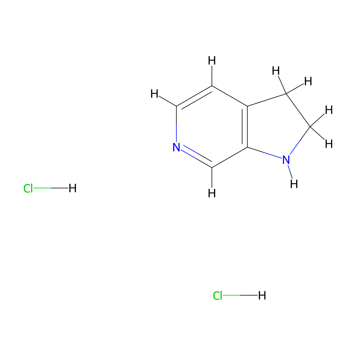 1H,2H,3H-pyrrolo(2,3-c)pyridine dihydrochloride molecular structure, CAS 1432681-13-4