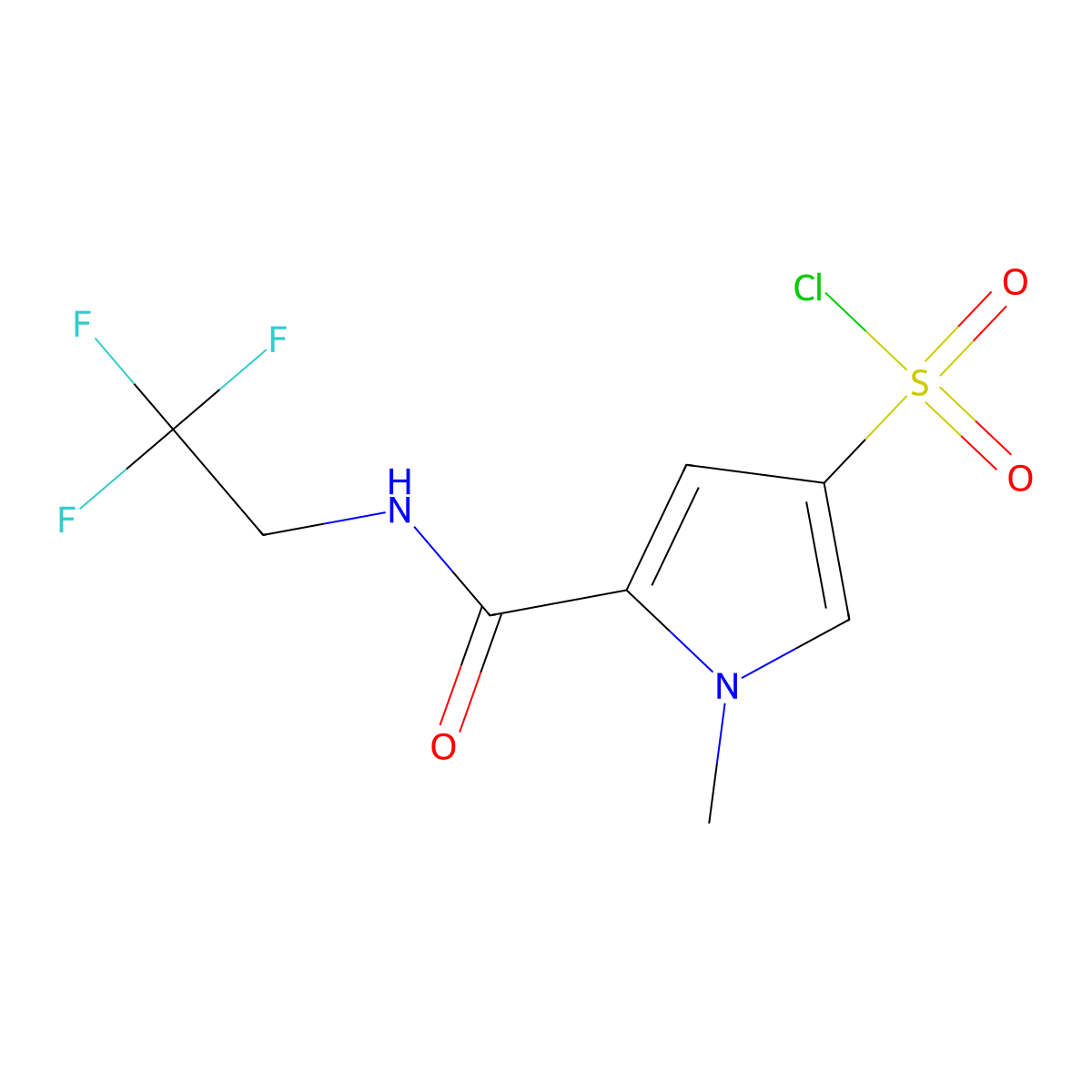 1-methyl-5-[(2,2,2-trifluoroethyl)carbamoyl]-1H-pyrrole-3-sulfonyl chloride molecular structure, CAS 1432681-14-5