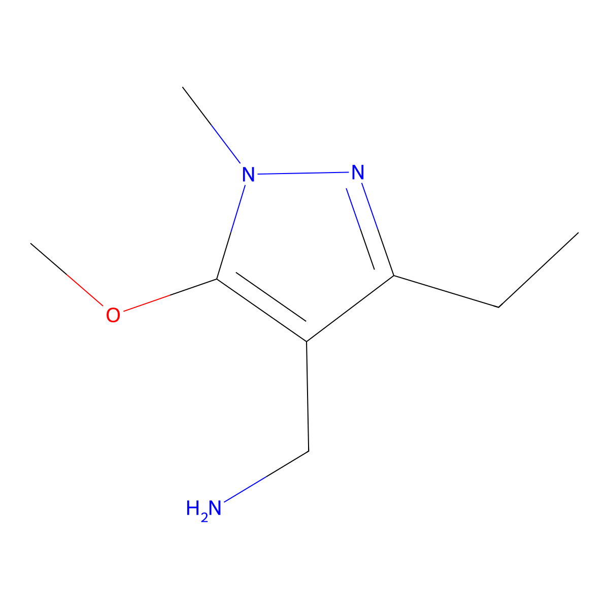(3-ethyl-5-methoxy-1-methyl-1H-pyrazol-4-yl)methanamine molecular structure, CAS 1432681-34-9