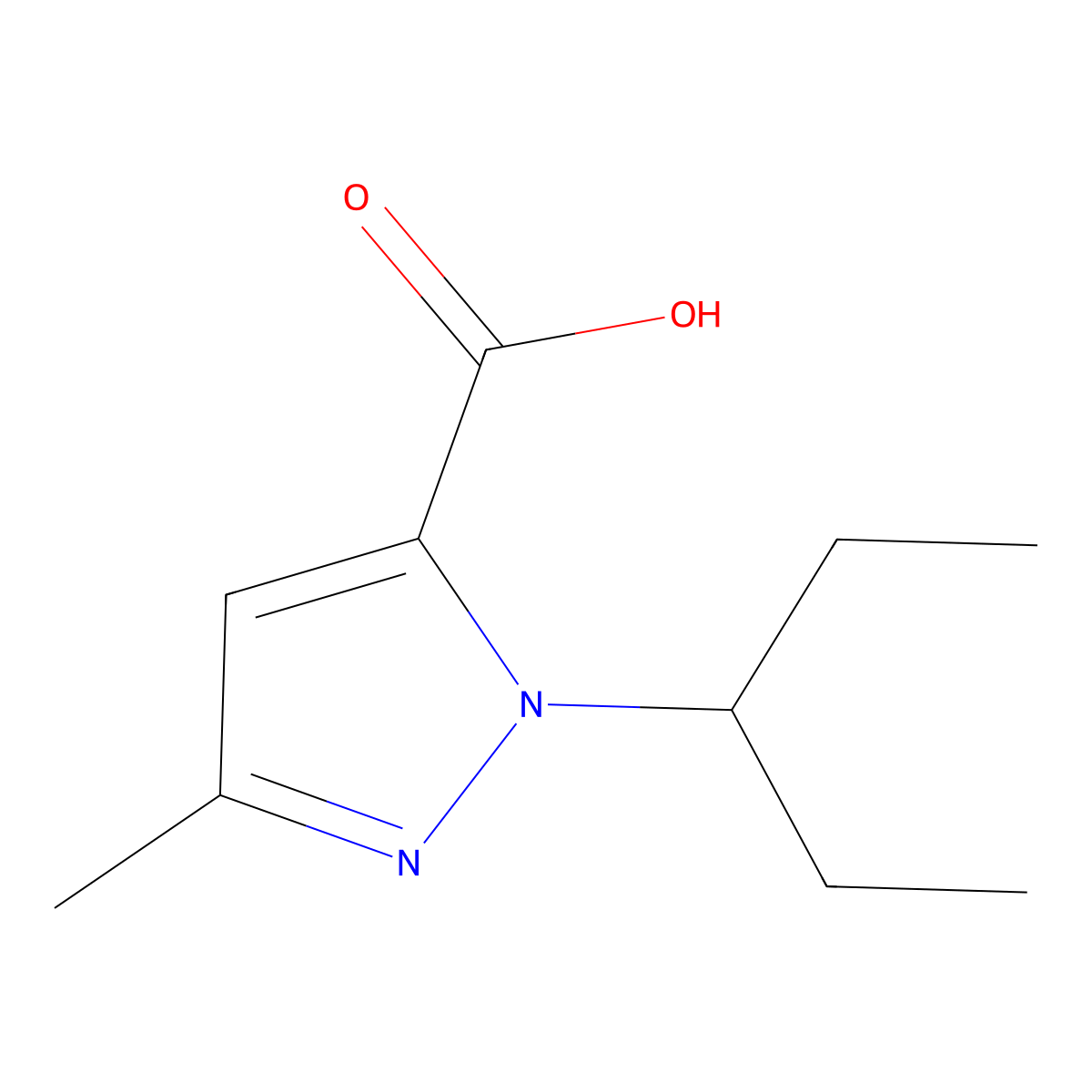 3-methyl-1-(pentan-3-yl)-1H-pyrazole-5-carboxylic acid molecular structure, CAS 1432681-38-3