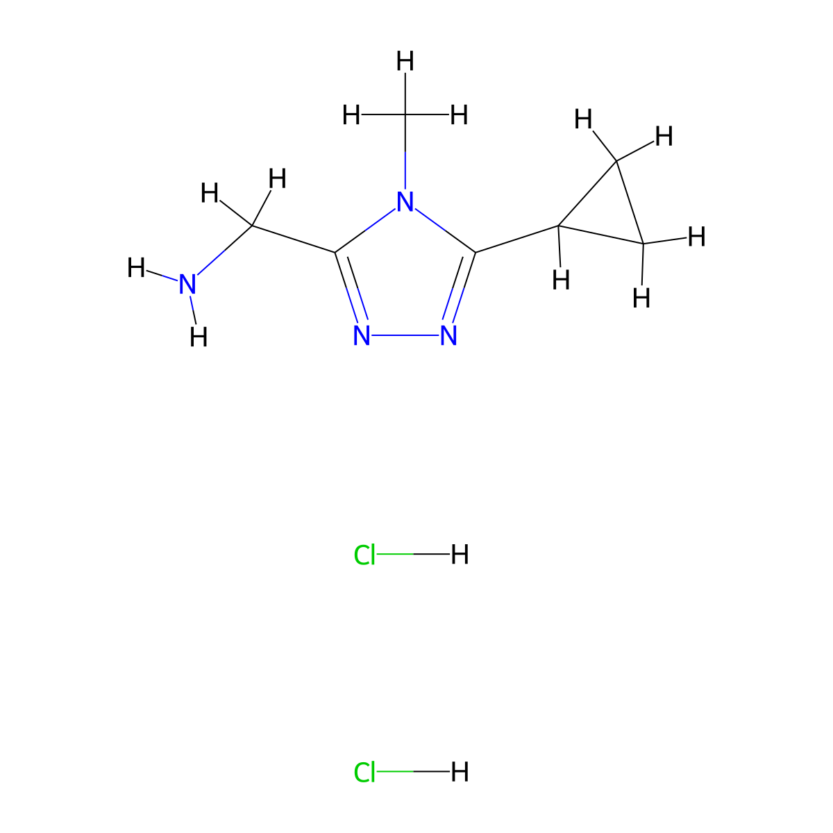 (5-cyclopropyl-4-methyl-4H-1,2,4-triazol-3-yl)methanamine dihydrochloride molecular structure, CAS 1432681-51-0