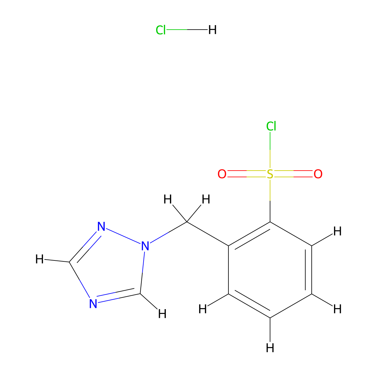 2-(1H-1,2,4-triazol-1-ylmethyl)benzene-1-sulfonyl chloride hydrochloride molecular structure, CAS 1432681-63-4