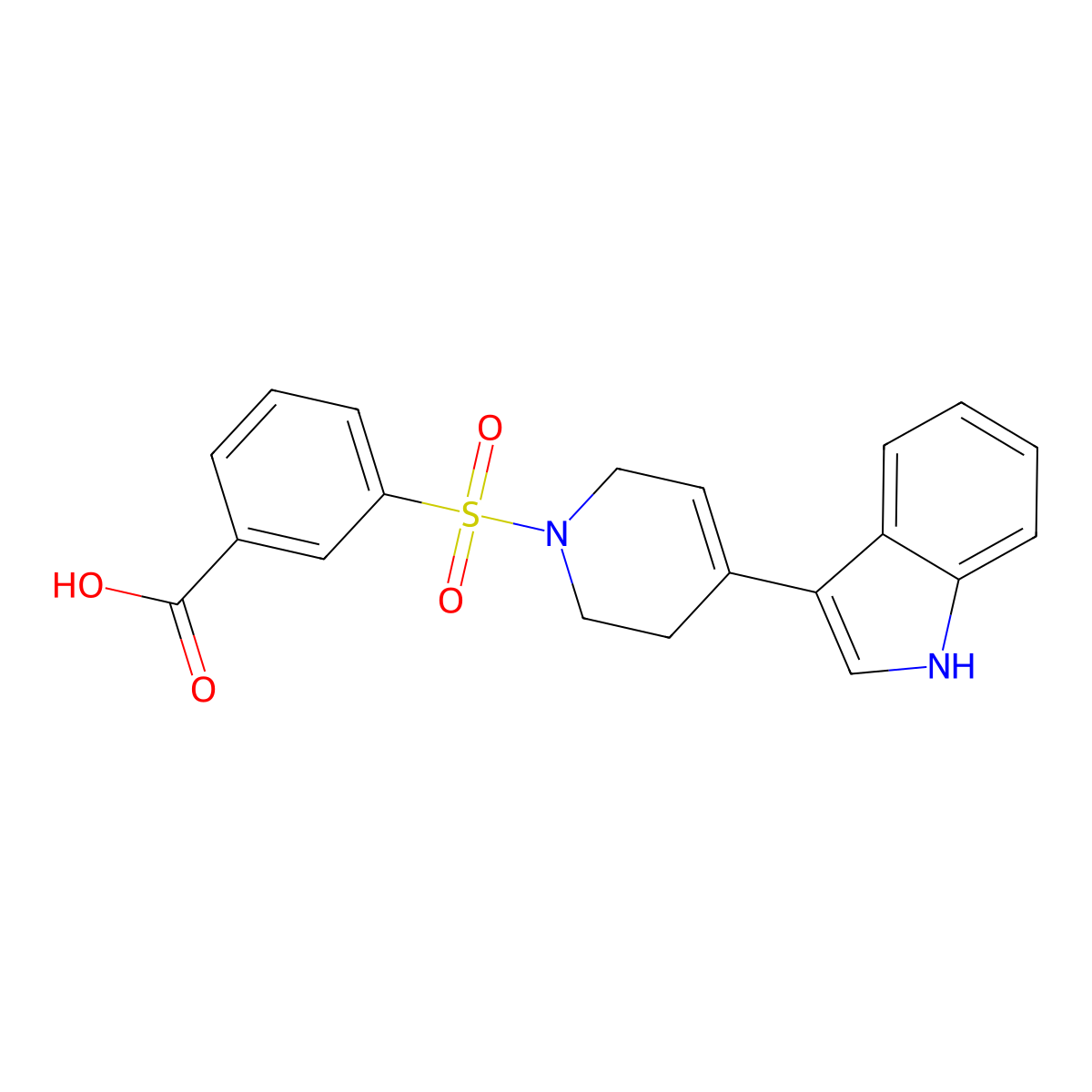 3-{[4-(1H-indol-3-yl)-1,2,3,6-tetrahydropyridin-1-yl]sulfonyl}benzoic acid molecular structure, CAS 1432681-64-5