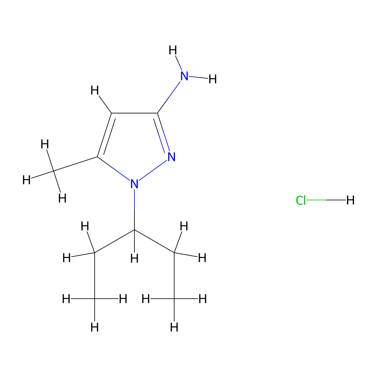 5-methyl-1-(pentan-3-yl)-1H-pyrazol-3-amine hydrochloride molecular structure, CAS 1432681-84-9