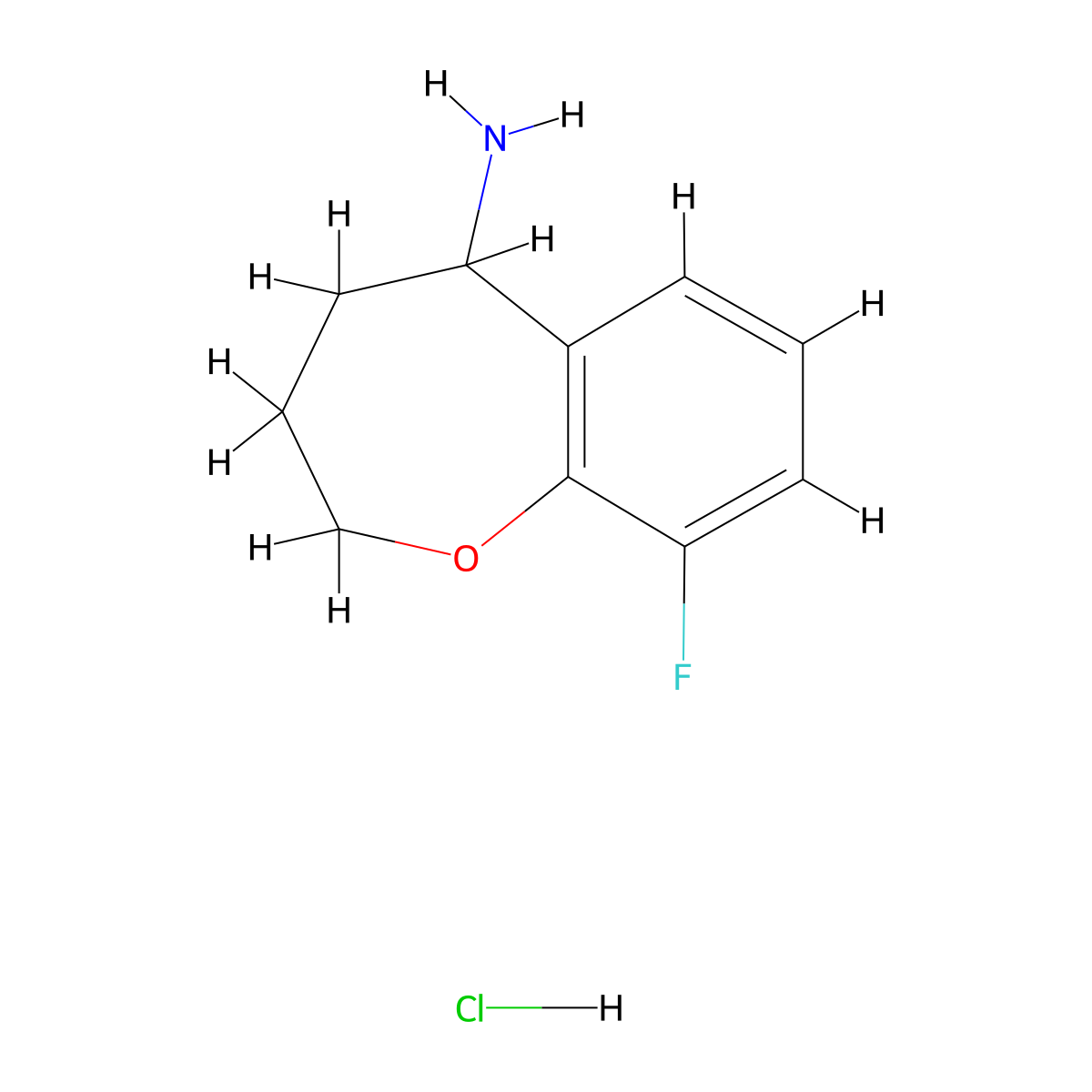 9-Fluoro-2,3,4,5-tetrahydro-1-benzoxepin-5-amine hydrochloride molecular structure, CAS 1432682-02-4