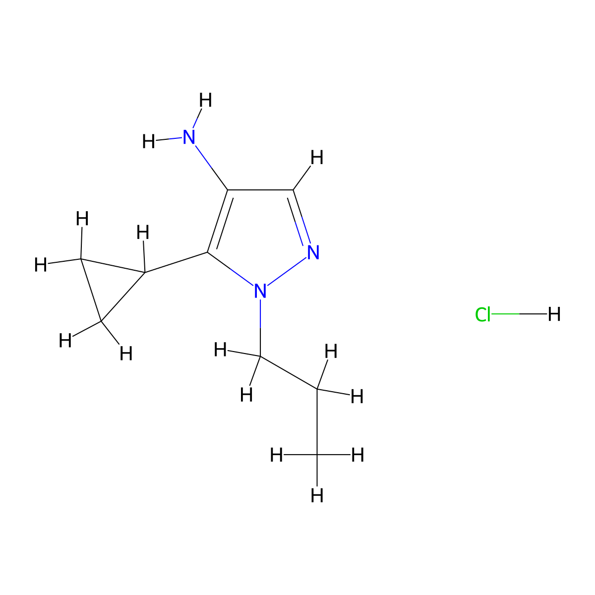 5-cyclopropyl-1-propyl-1H-pyrazol-4-amine hydrochloride molecular structure, CAS 1432682-11-5