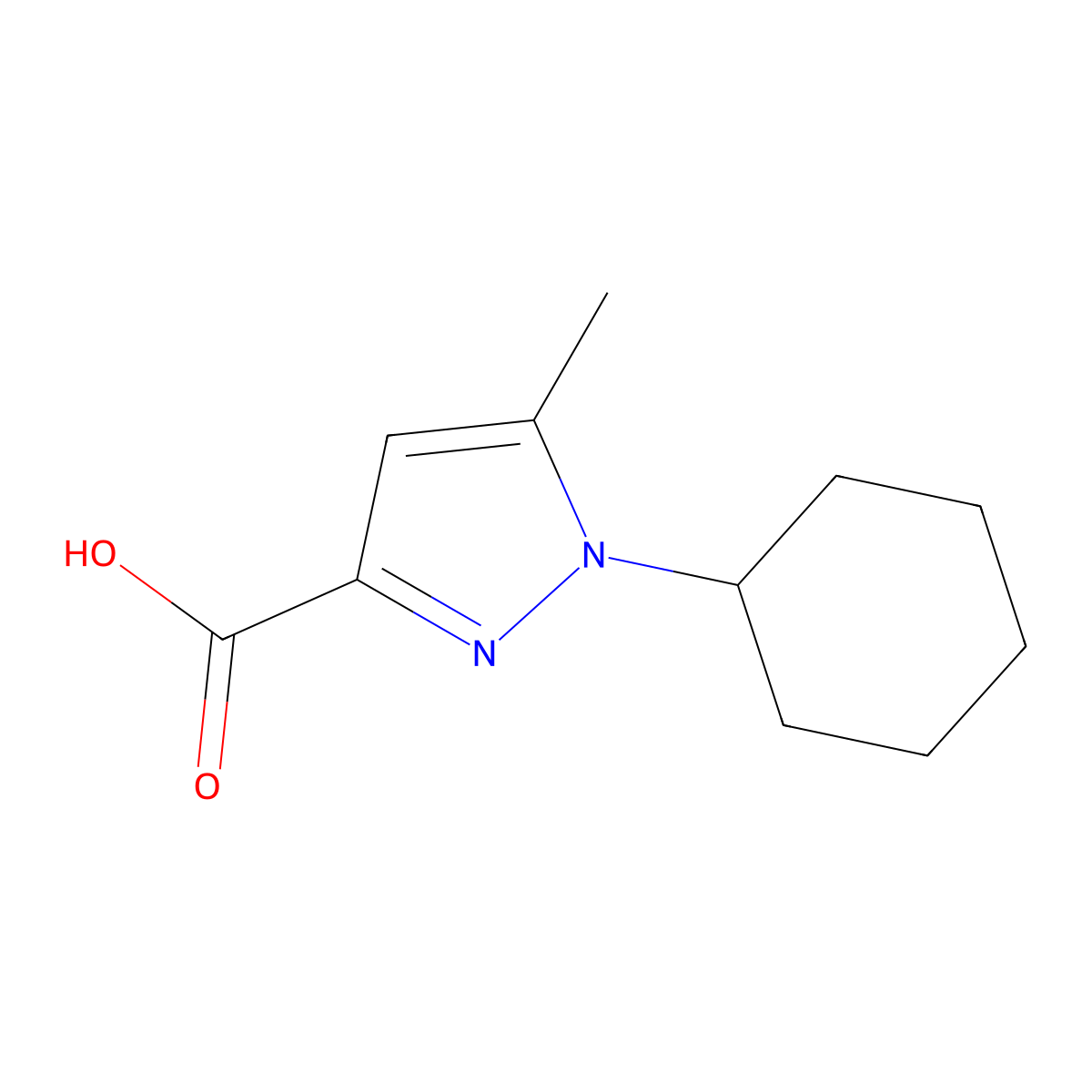 1-cyclohexyl-5-methyl-1H-pyrazole-3-carboxylic acid molecular structure, CAS 1432682-14-8