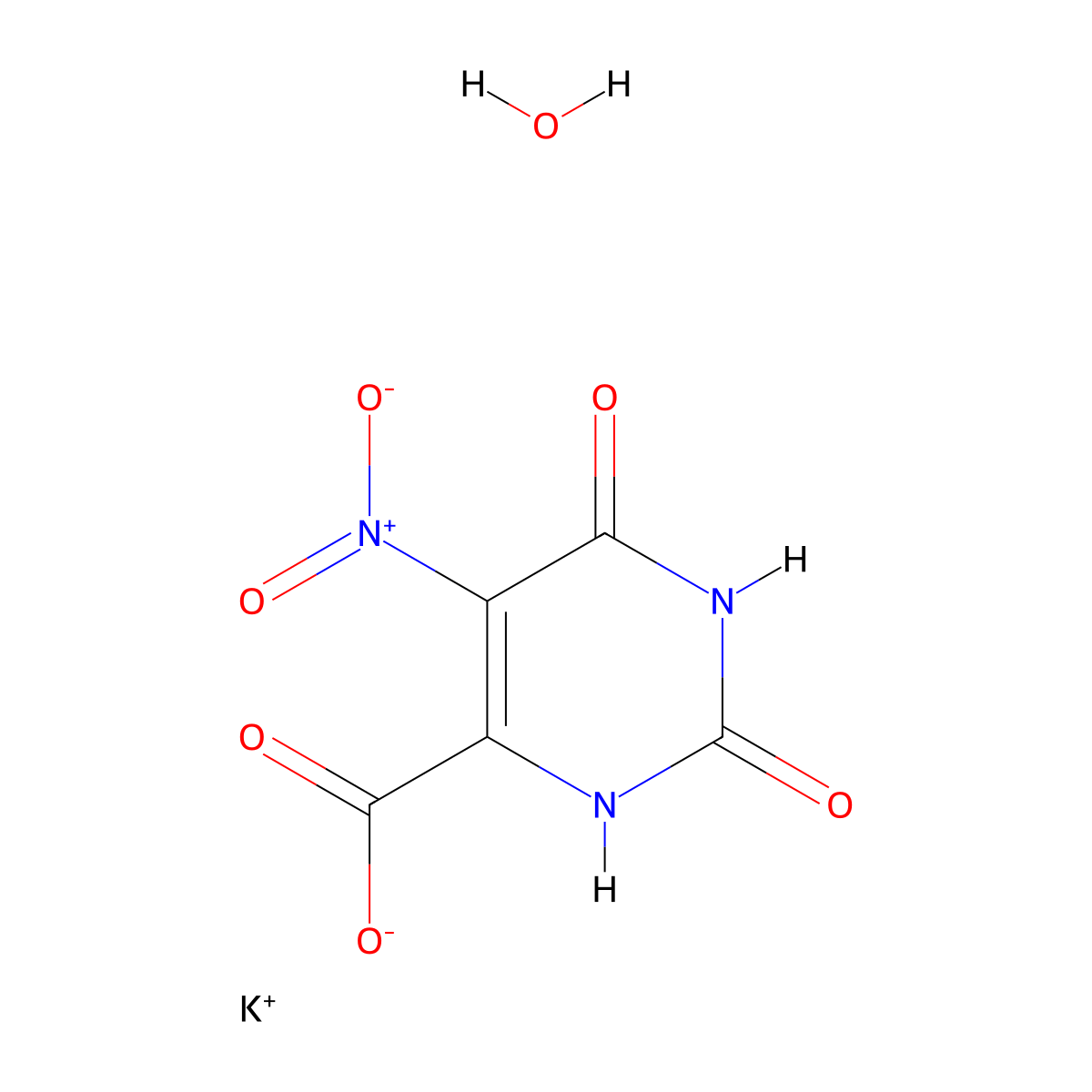 Potassium 5-nitro-2,6-dioxo-1,2,3,6-tetrahydropyrimidine-4-carboxylate hydrate molecular structure, CAS 143269-82-3