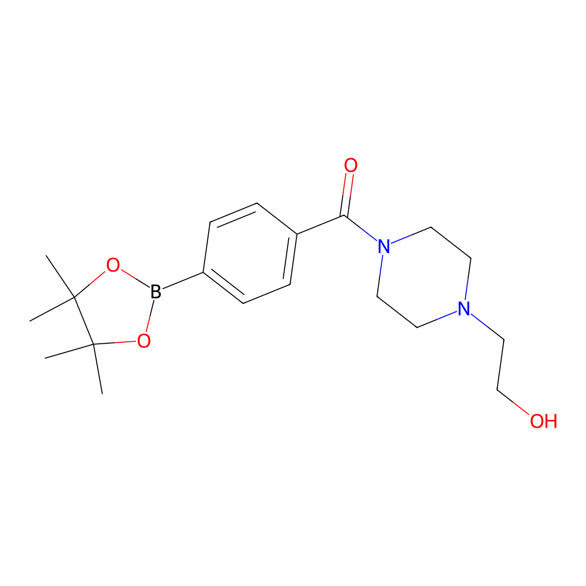 (4-(2-Hydroxyethyl)piperazin-1-yl)(4-(4,4,5,5-tetramethyl-1,3,2-dioxaborolan-2-yl)phenyl)methanone molecular structure, CAS 1432742-20-5
