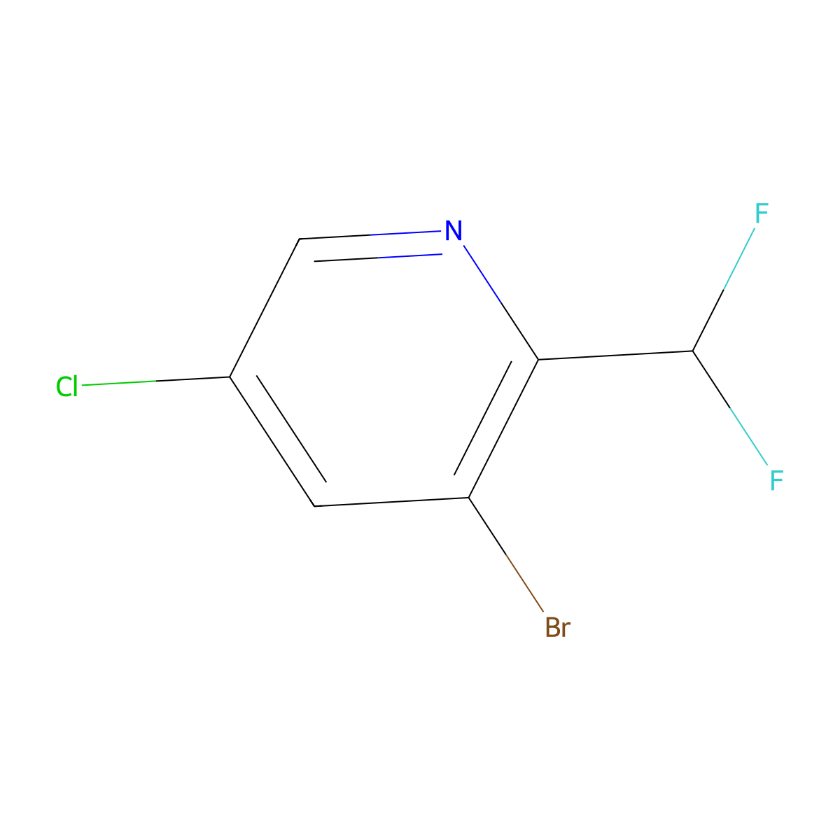 3-Bromo-5-chloro-2-(difluoromethyl)pyridine molecular structure, CAS 1432754-12-5