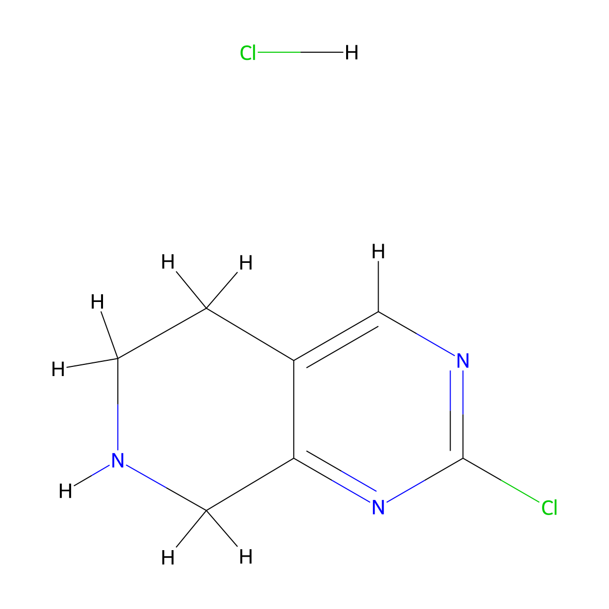 2-Chloro-5,6,7,8-tetrahydropyrido[3,4-d]pyrimidine hydrochloride molecular structure, CAS 1432795-17-9