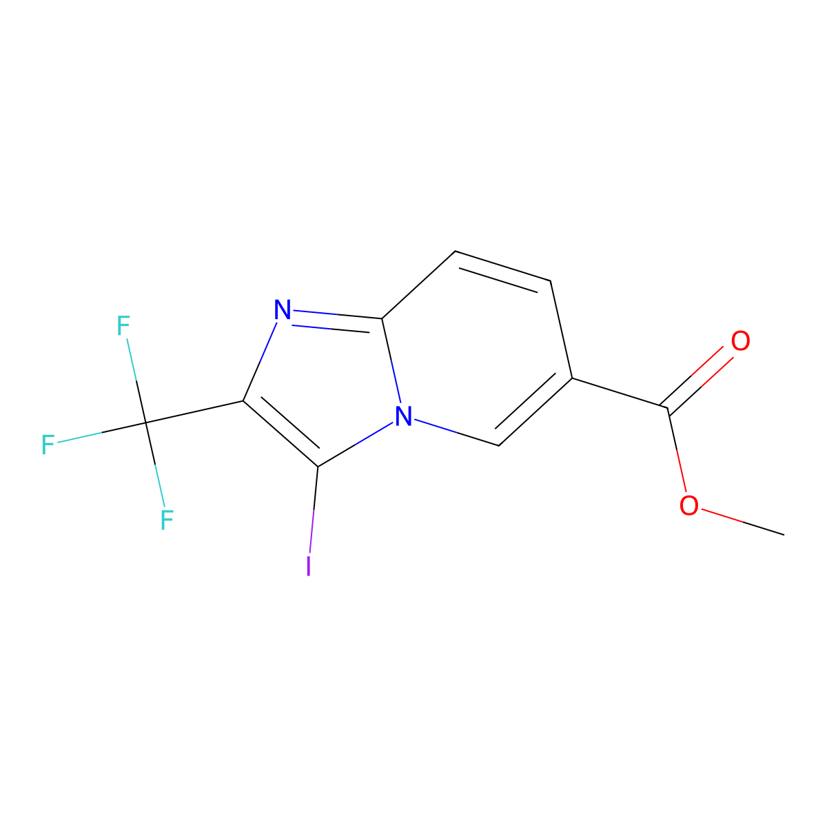 Methyl 3-iodo-2-(trifluoromethyl)imidazo(1,2-a)pyridine-6-carboxylate molecular structure, CAS 1432895-08-3