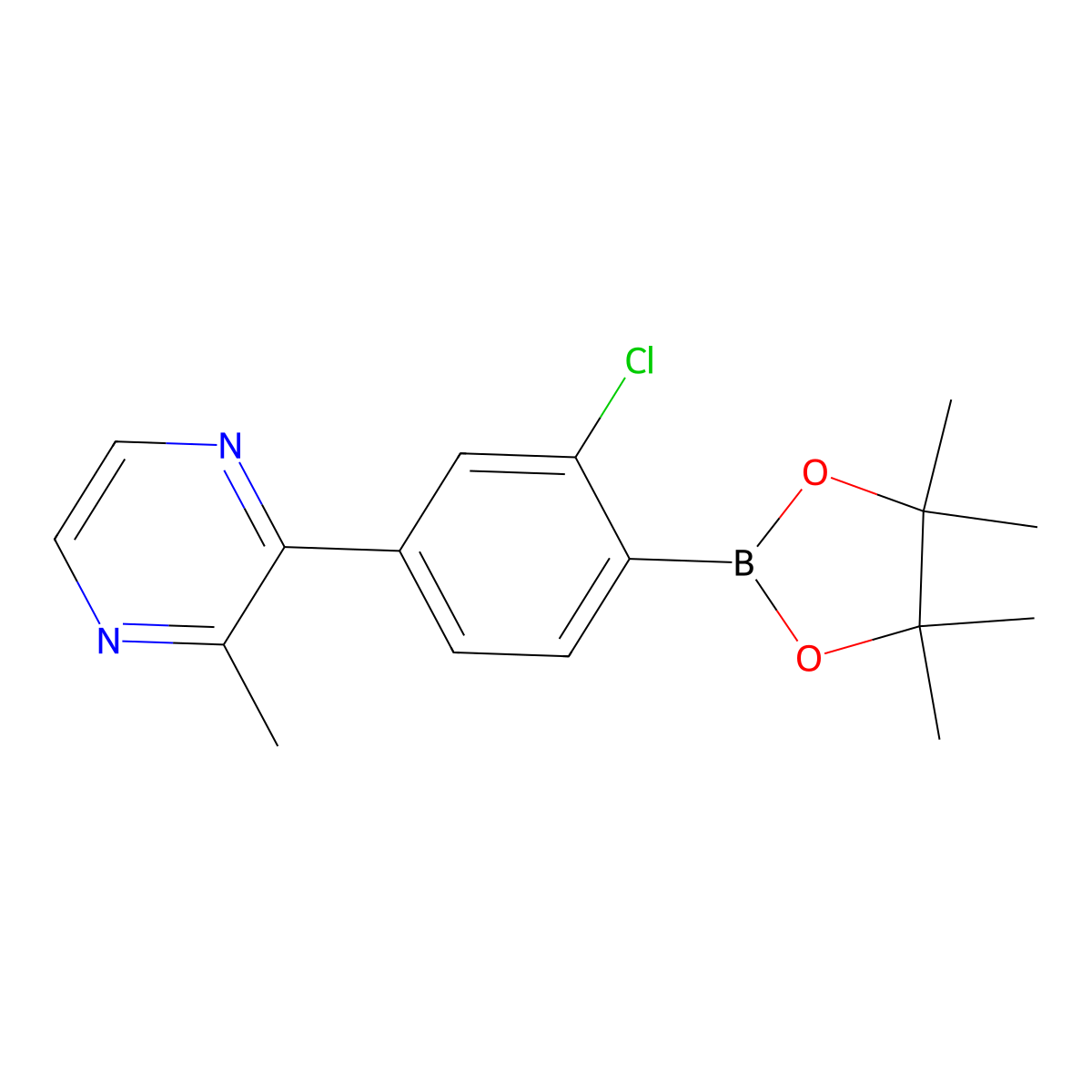 2-(3-Chloro-4-(4,4,5,5-tetramethyl-1,3,2-dioxaborolan-2-yl)phenyl)-3-methylpyrazine molecular structure, CAS 1432909-94-8