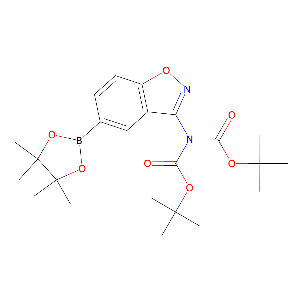 tert-butyl N-[(tert-butoxy)carbonyl]-N-[5-(4,4,5,5-tetramethyl-1,3,2-dioxaborolan-2-yl)-1,2-benzoxazol-3-yl]carbamate molecular structure, CAS 1432912-82-7