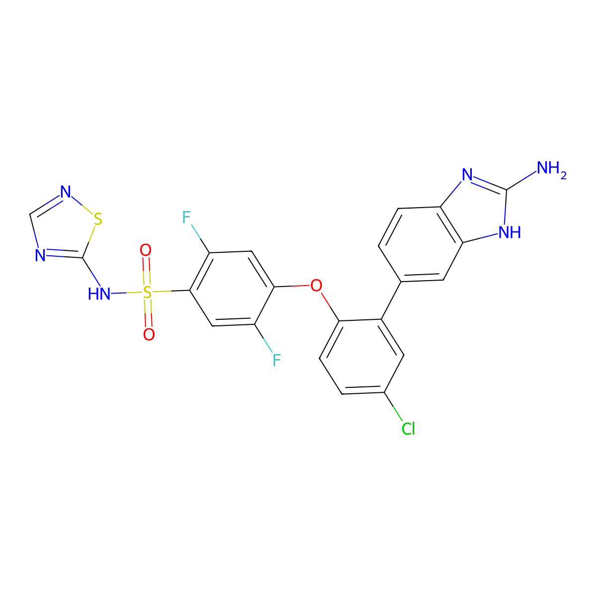 4-(2-(2-Amino-1H-benzo[d]imidazol-5-yl)-4-chlorophenoxy)-2,5-difluoro-N-(1,2,4-thiadiazol-5-yl)benzenesulfonamide molecular structure, CAS 1432913-36-4