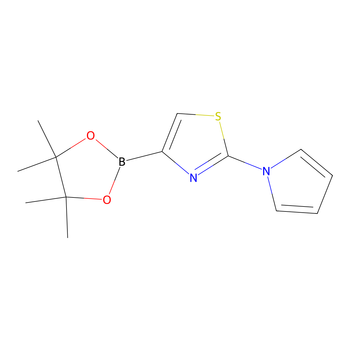 2-(1H-pyrrol-1-yl)-4-(4,4,5,5-tetramethyl-1,3,2-dioxaborolan-2-yl)thiazole molecular structure, CAS 1433178-41-6