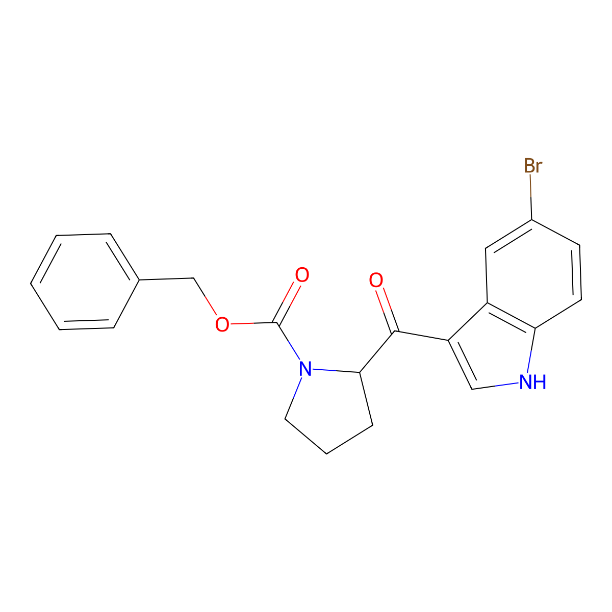 Phenylmethyl (2R)-2-((5-bromo-1H-indol-3-yl)carbonyl)-1-pyrrolidinecarboxylate molecular structure, CAS 143322-56-9