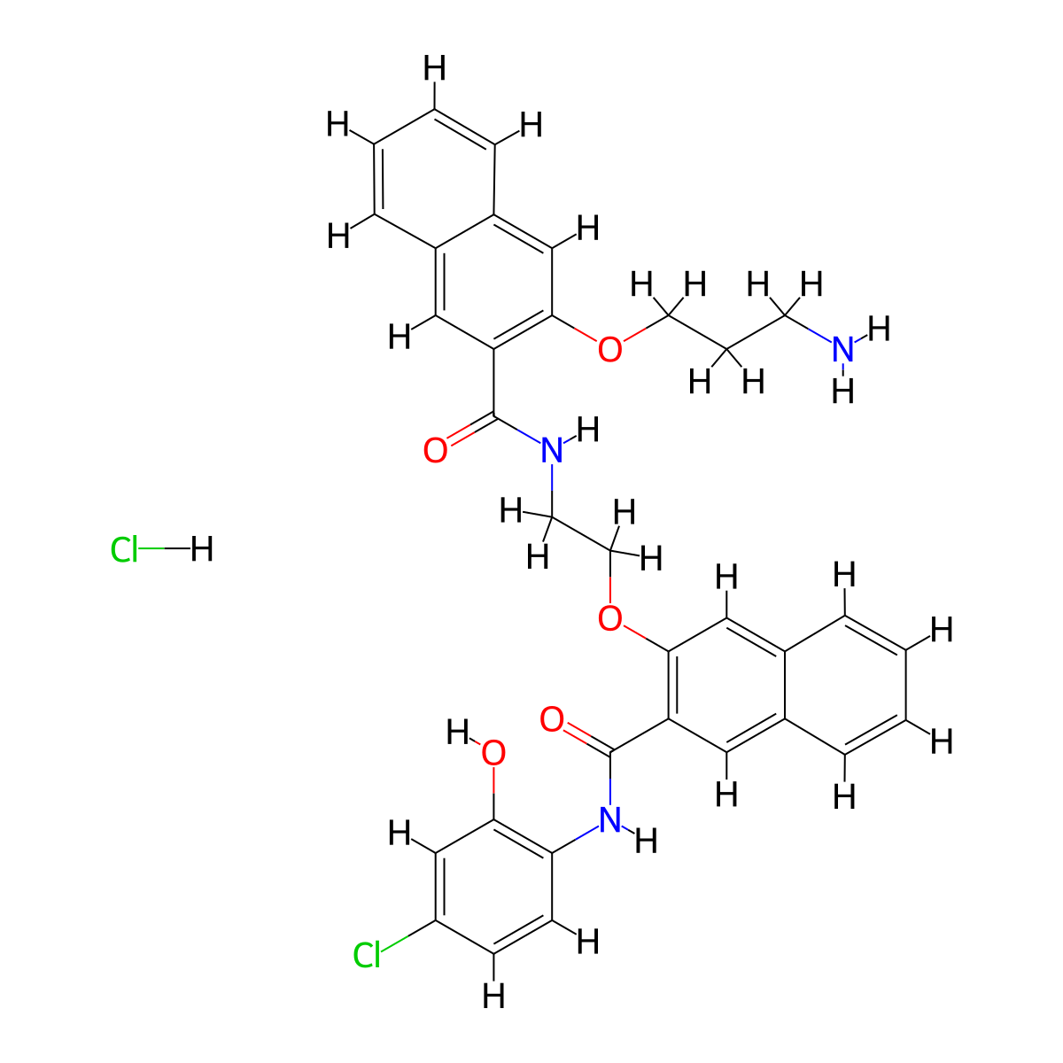 3-(3-Aminopropoxy)-N-[2-[[3-[[(4-chloro-2-hydroxyphenyl)amino]carbonyl]-2-naphthalenyl]oxy]ethyl]-2-naphthalenecarboxamide hydrochloride molecular structure, CAS 1433286-70-4