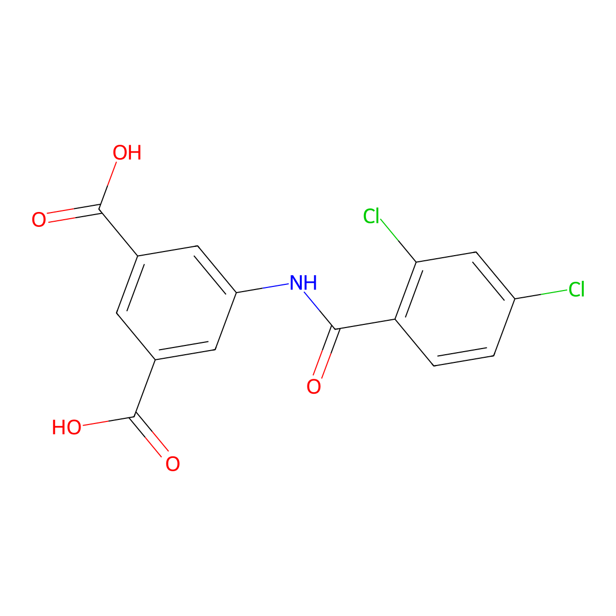 5-{[(2,4-Dichlorophenyl)carbonyl]amino}benzene-1,3-dicarboxylic acid molecular structure, CAS 143330-15-8