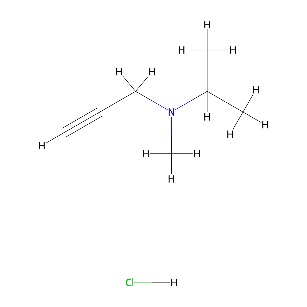 Methyl(prop-2-yn-1-yl)(propan-2-yl)amine hydrochloride molecular structure, CAS 143347-15-3