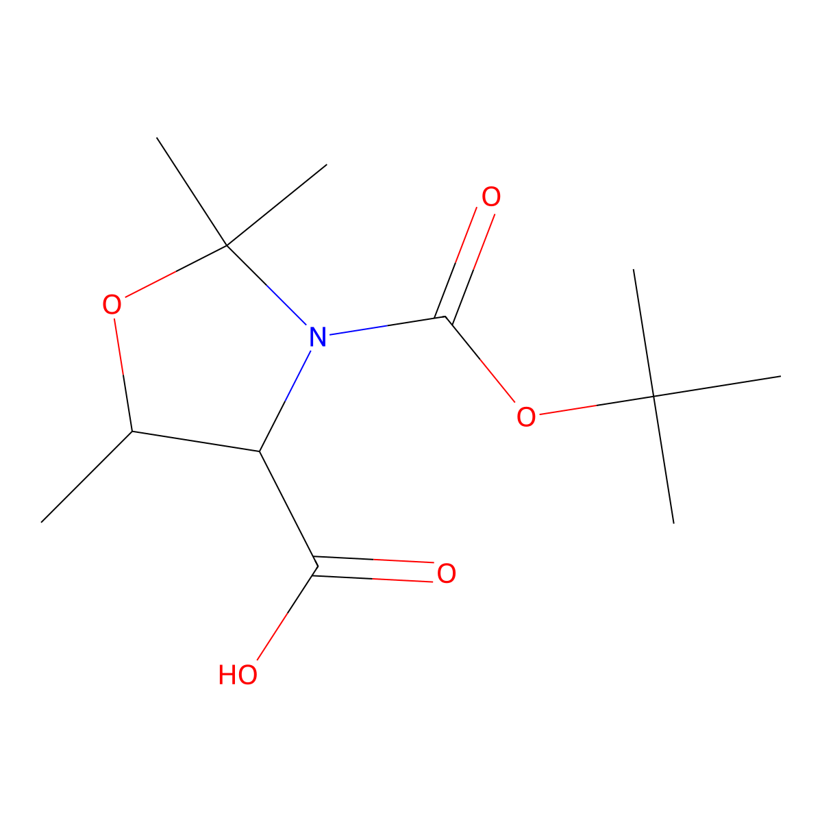 (4S,5R)-3-[(tert-butoxy)carbonyl]-2,2,5-trimethyl-1,3-oxazolidine-4-carboxylic acid molecular structure, CAS 143364-85-6